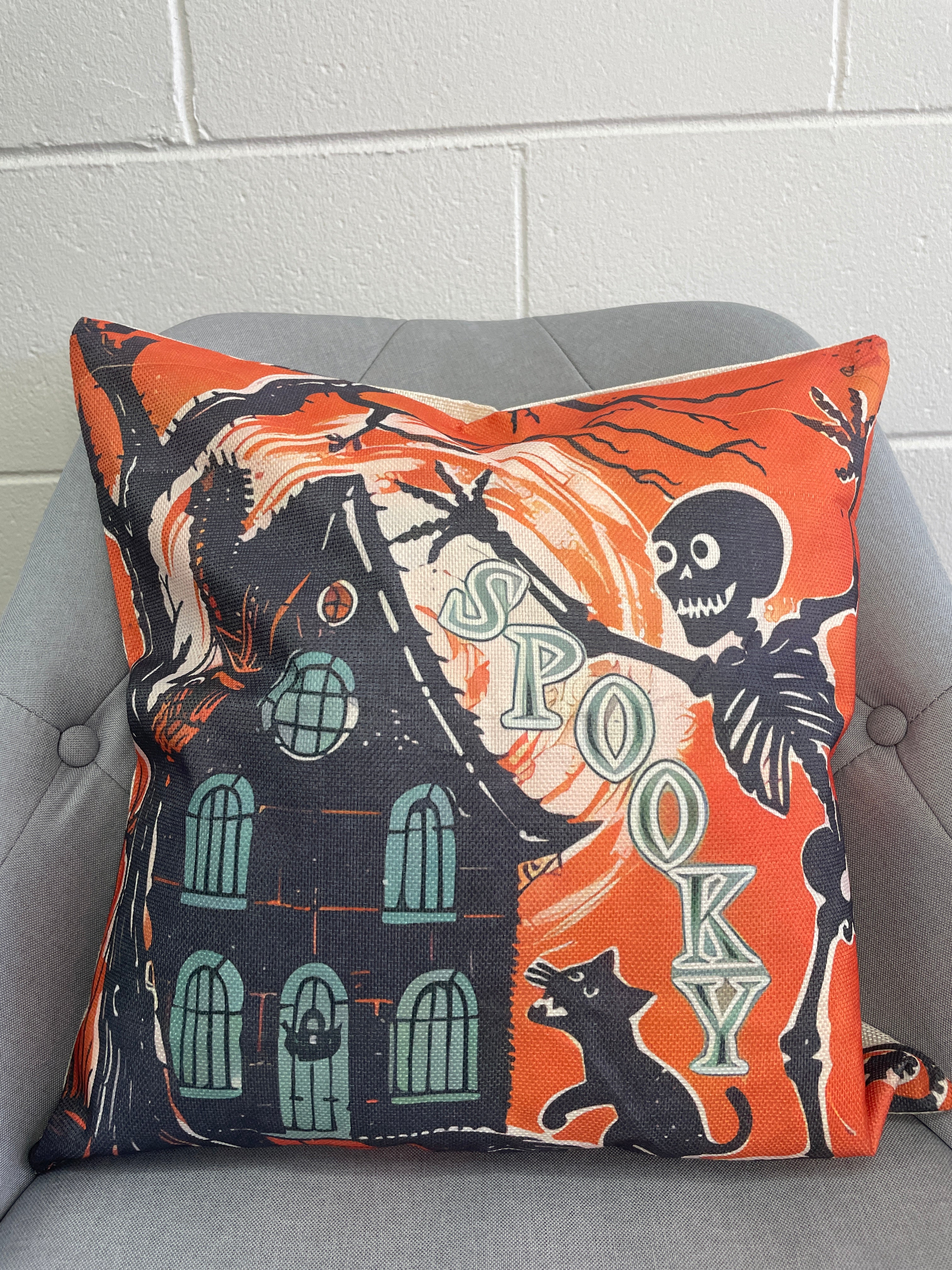 Orange Spooky Pillow