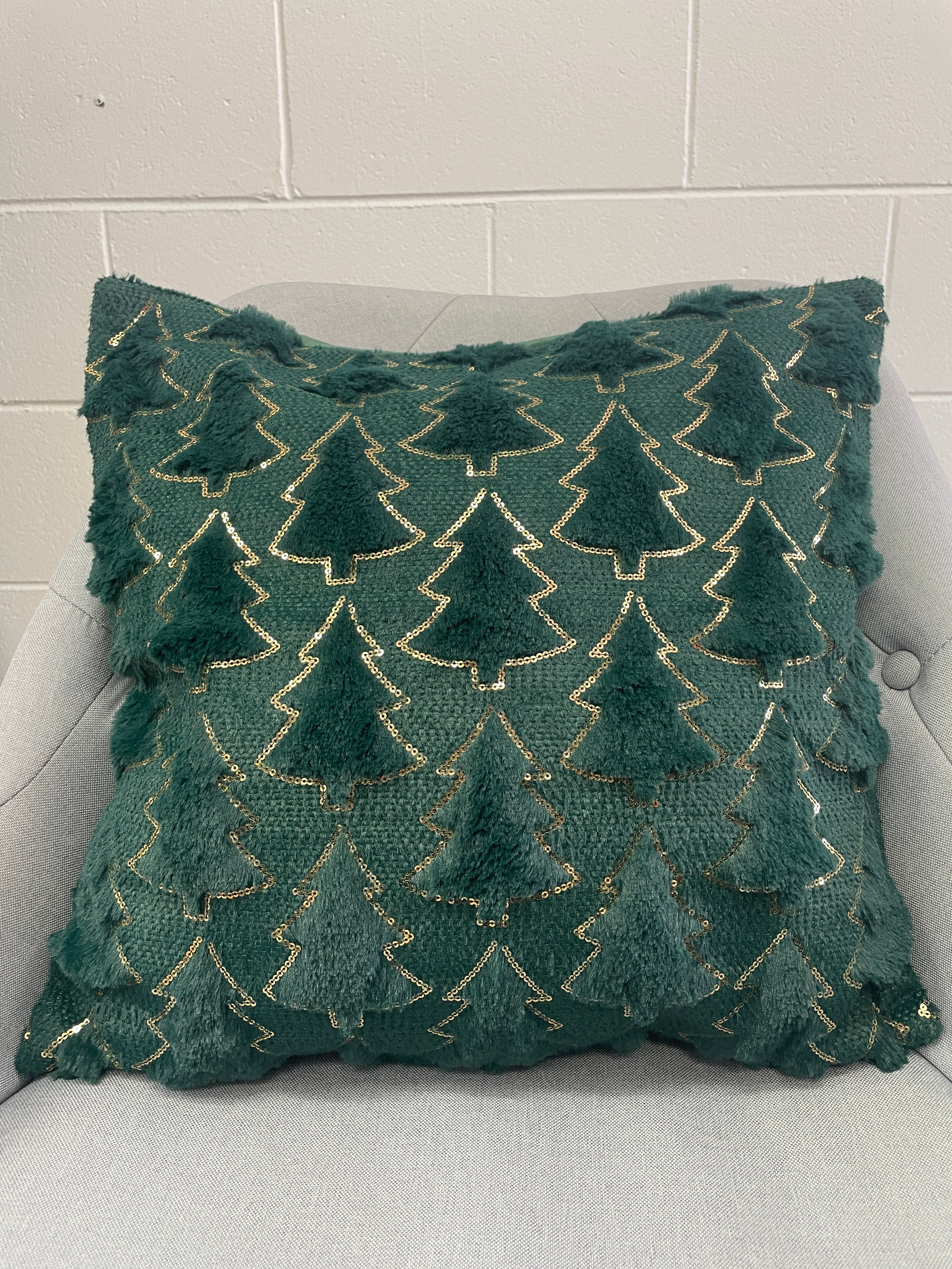 Sparkly Green Christmas Tree Pillow