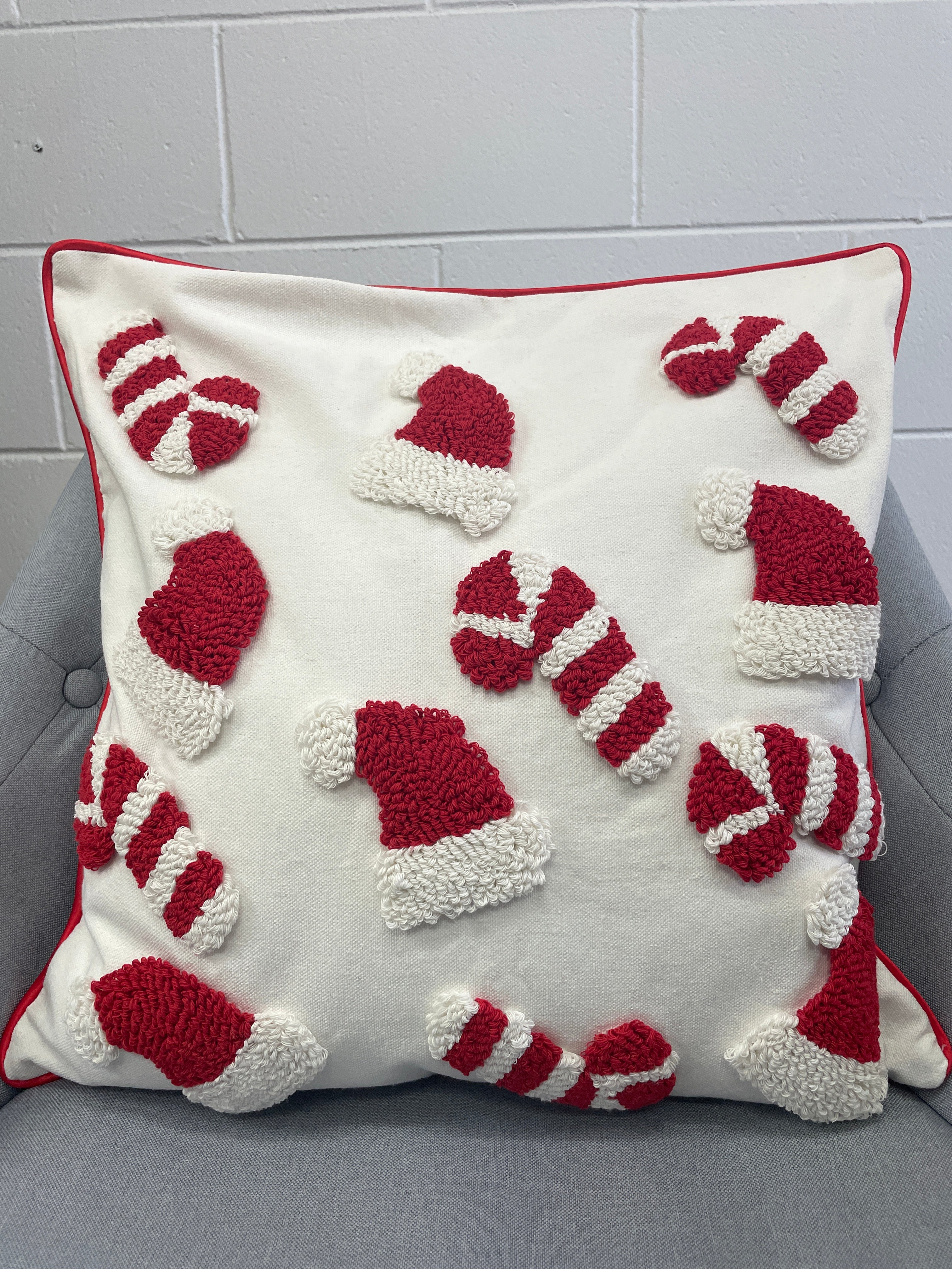 Candy Cane & Santa Hat Pillow