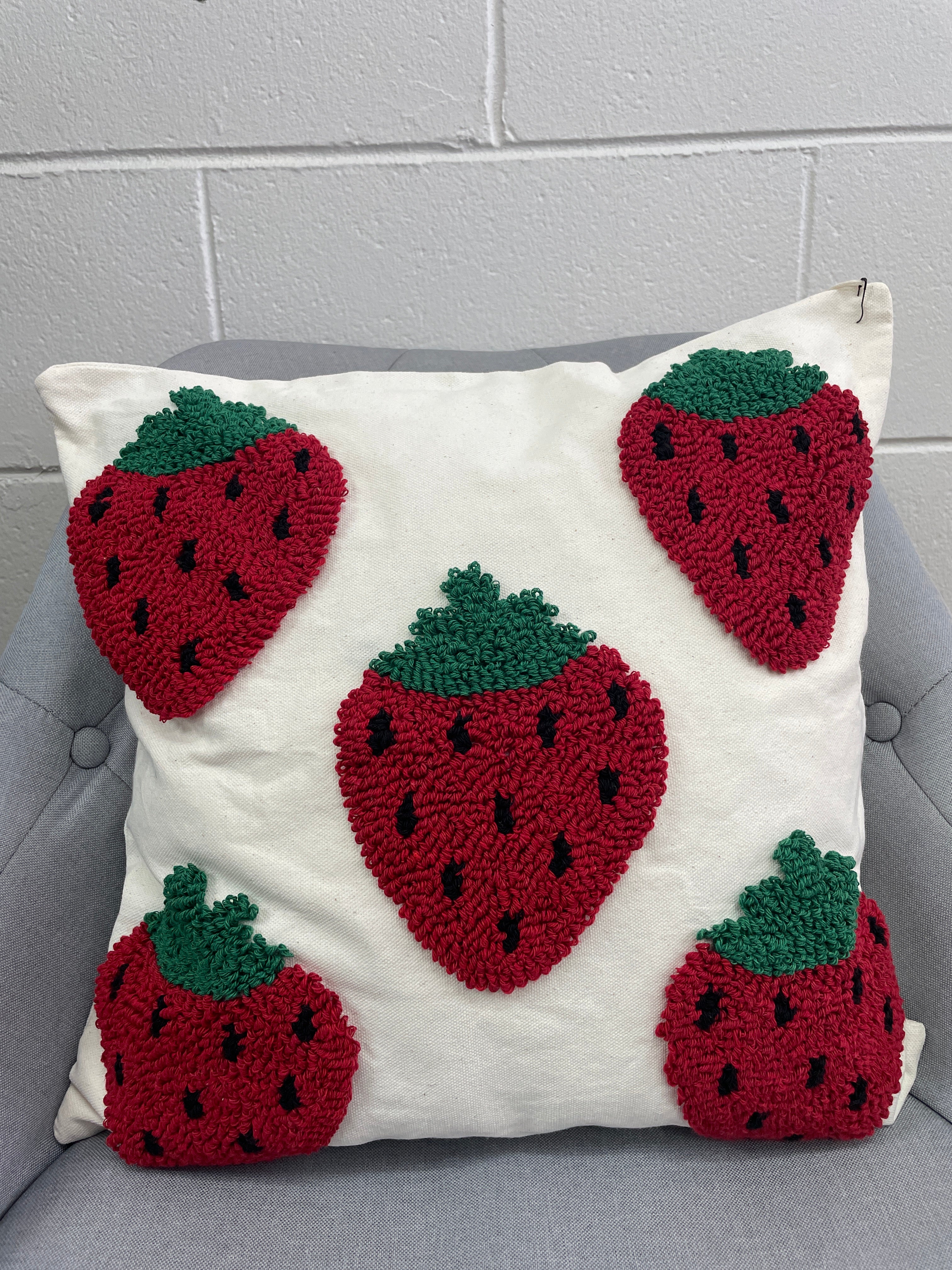 Strawberry Embroidered Pillow