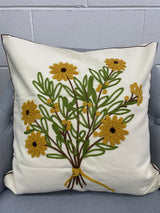 Yellow Daisy Bouquet Embroidered Pillow