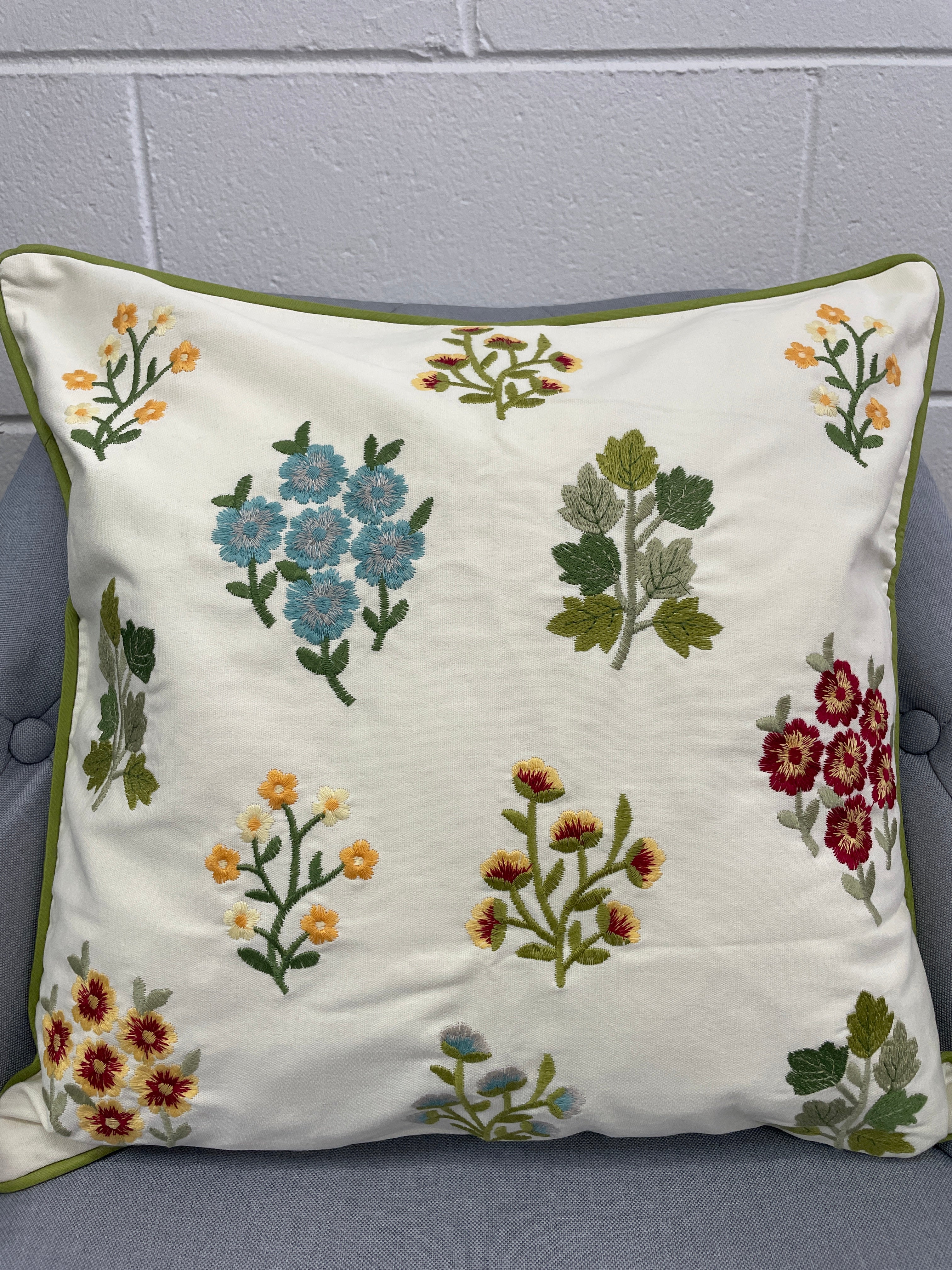 Flower Garden Embroidered Pillow