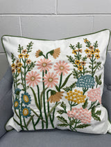 Large Flower Garden Embroidered Pillow