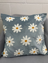 Blue Daisy Embroidered Pillow