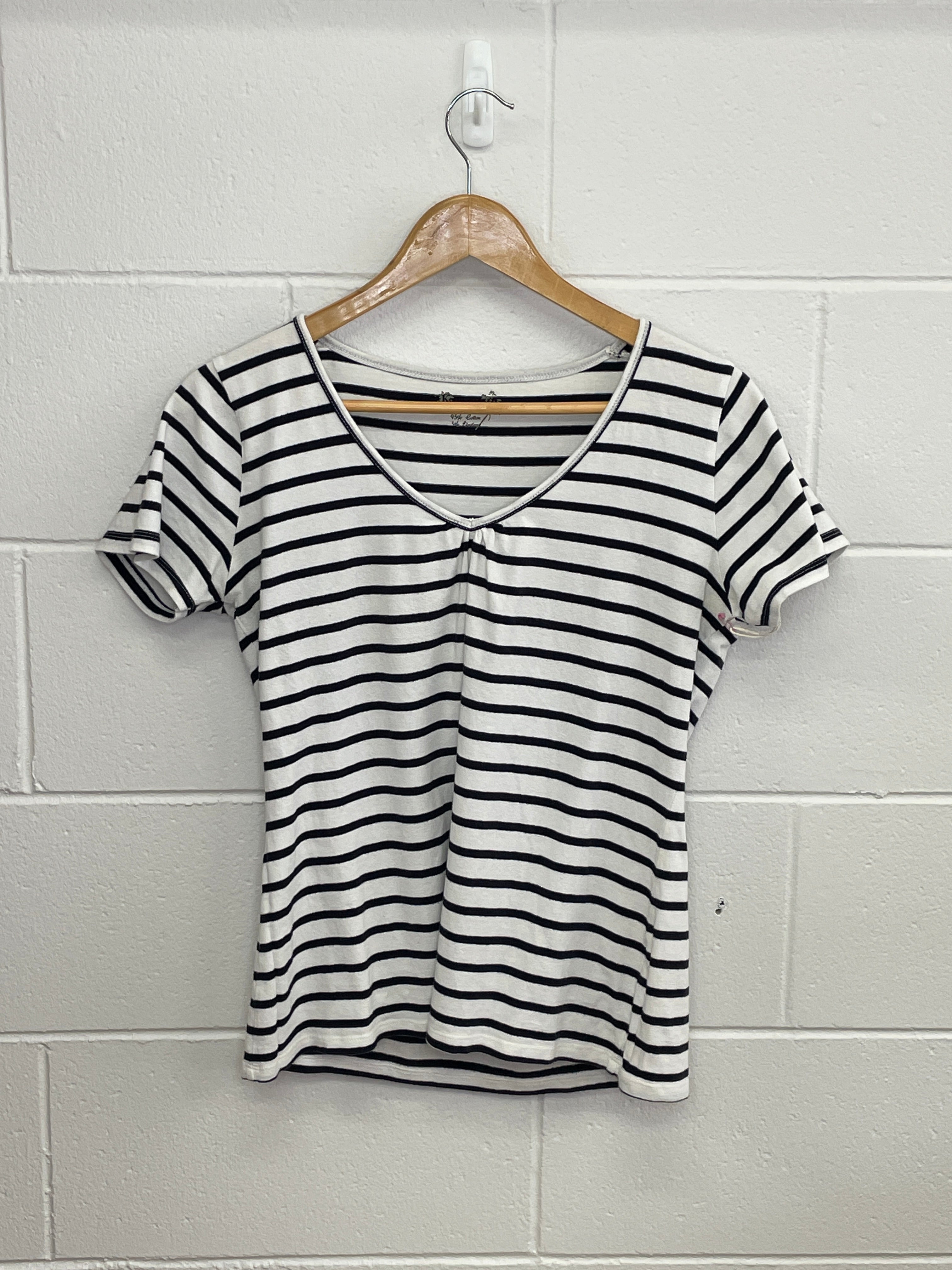 Black & White Striped V Neck T-Shirt 3XL