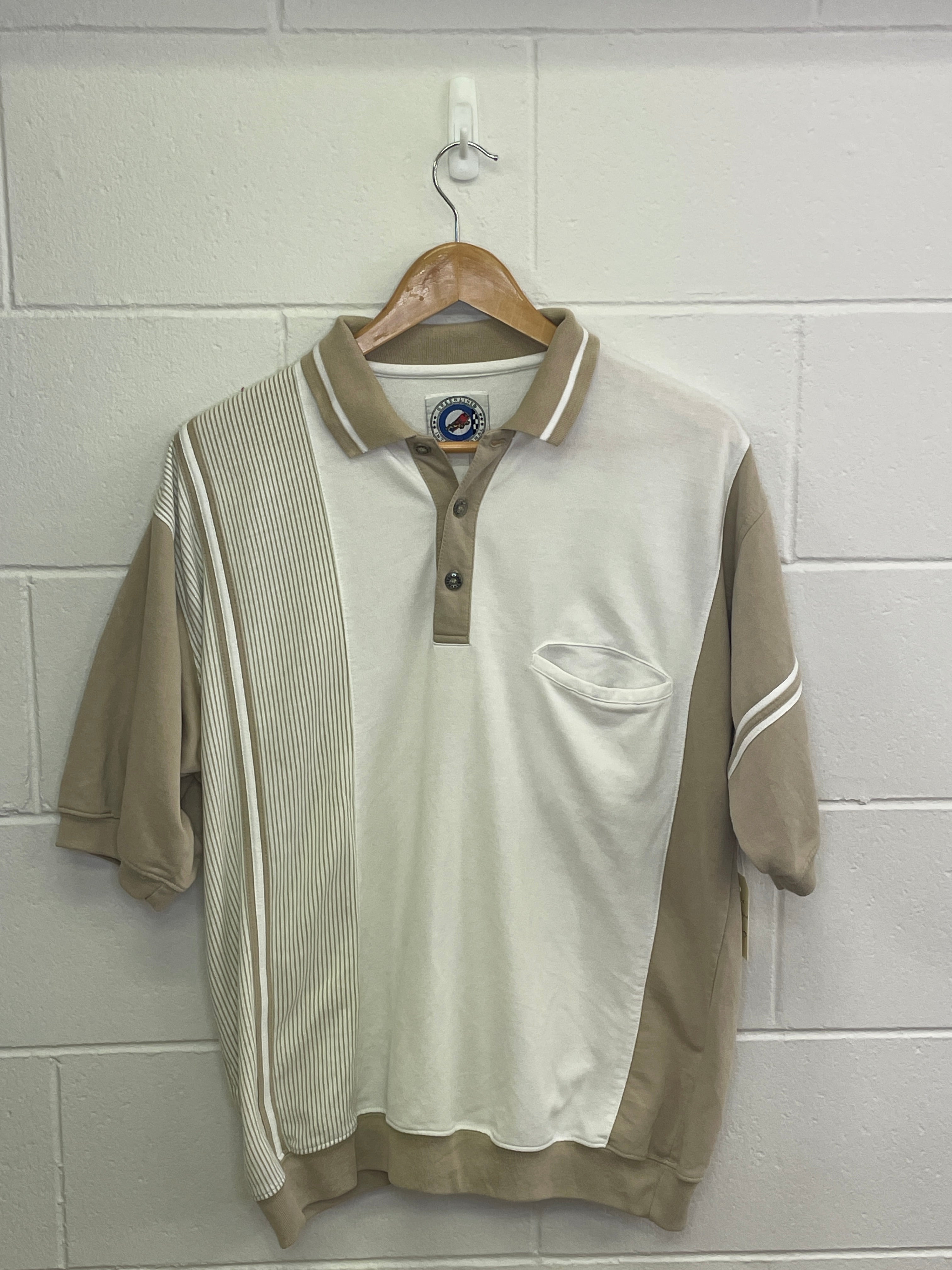 Greenline International White & Beige Collared Shirt Large