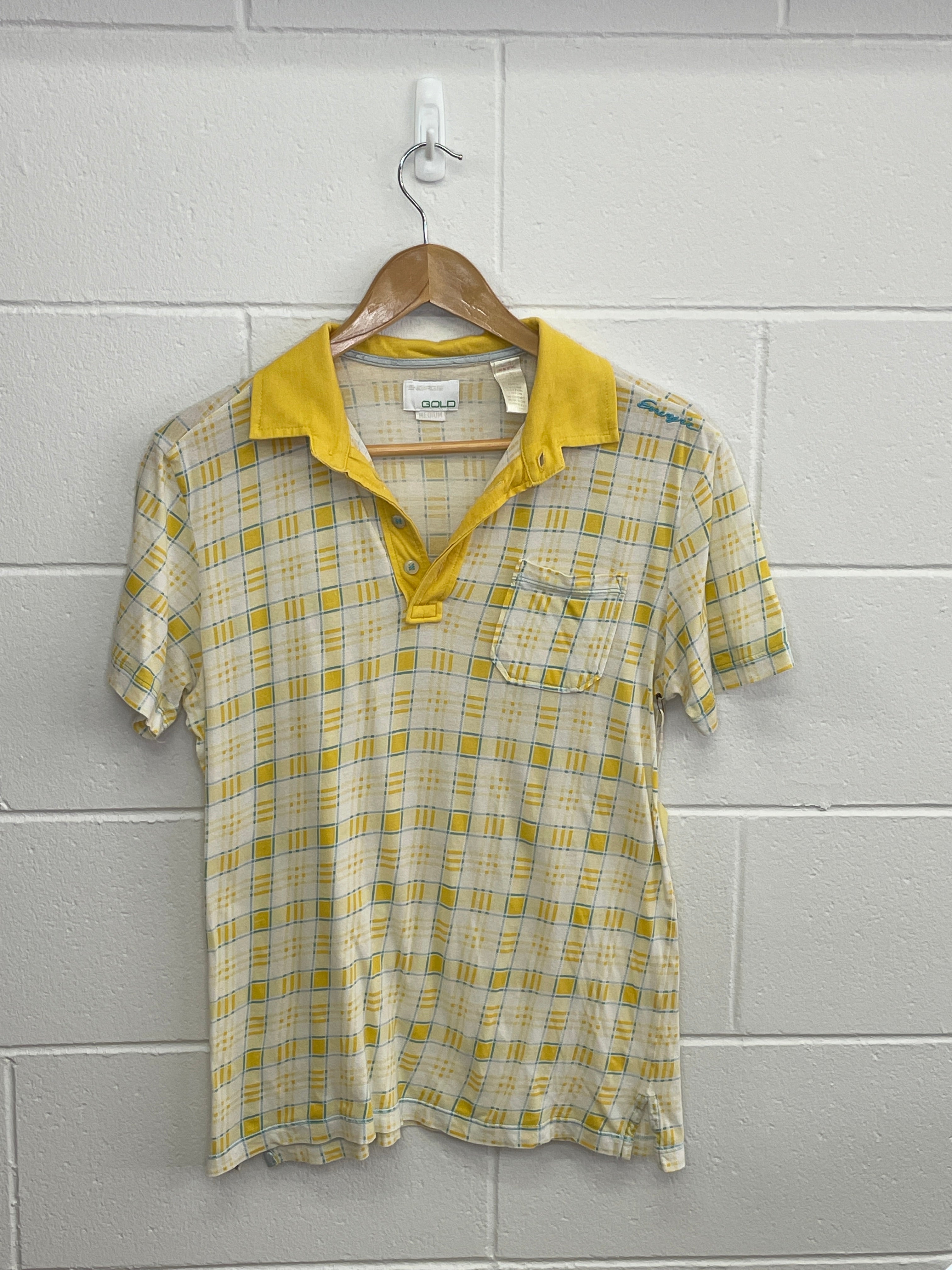 Yellow & White Plaid Shirt Medium