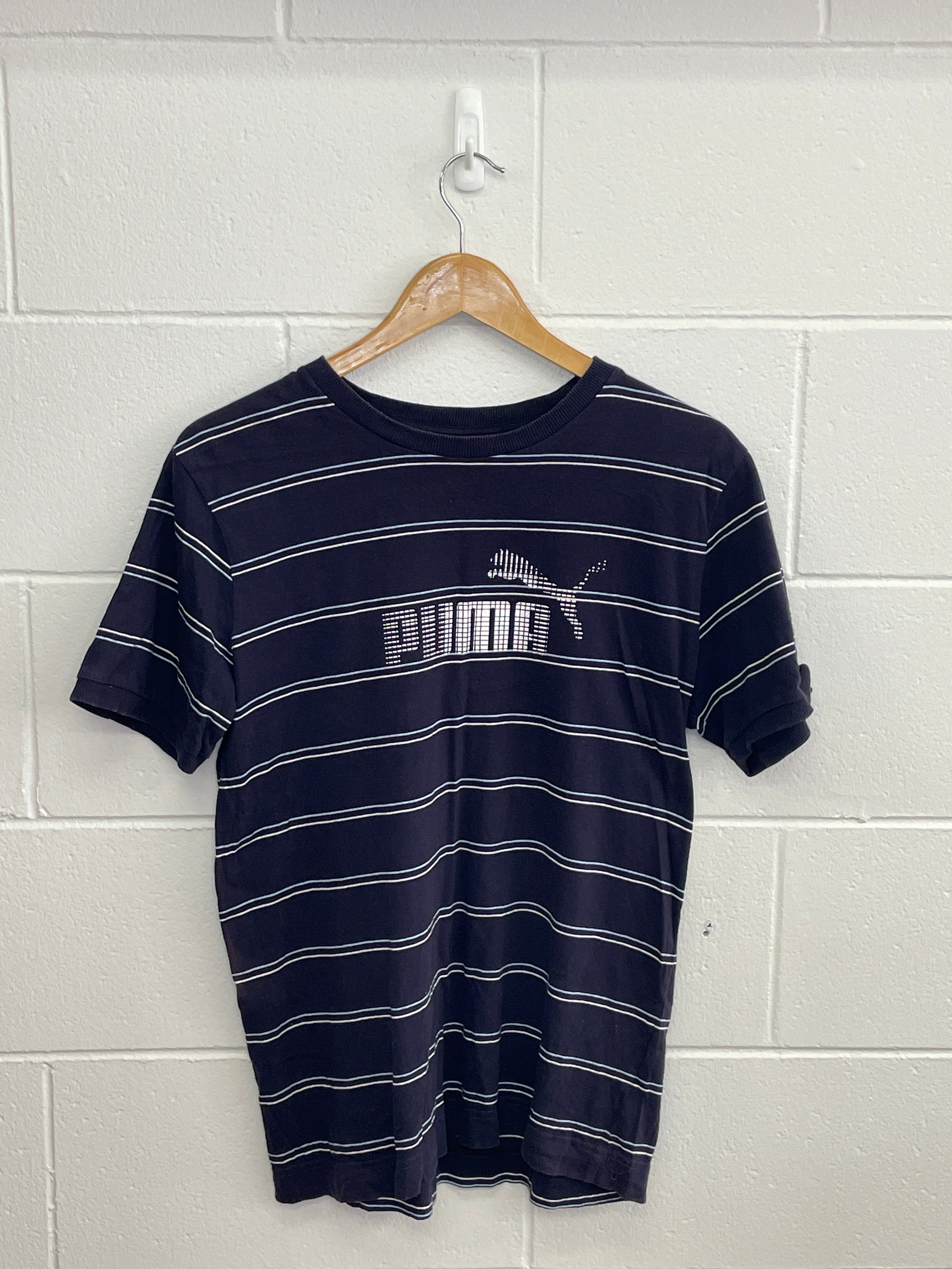 Puma Navy Striped T-Shirt Medium