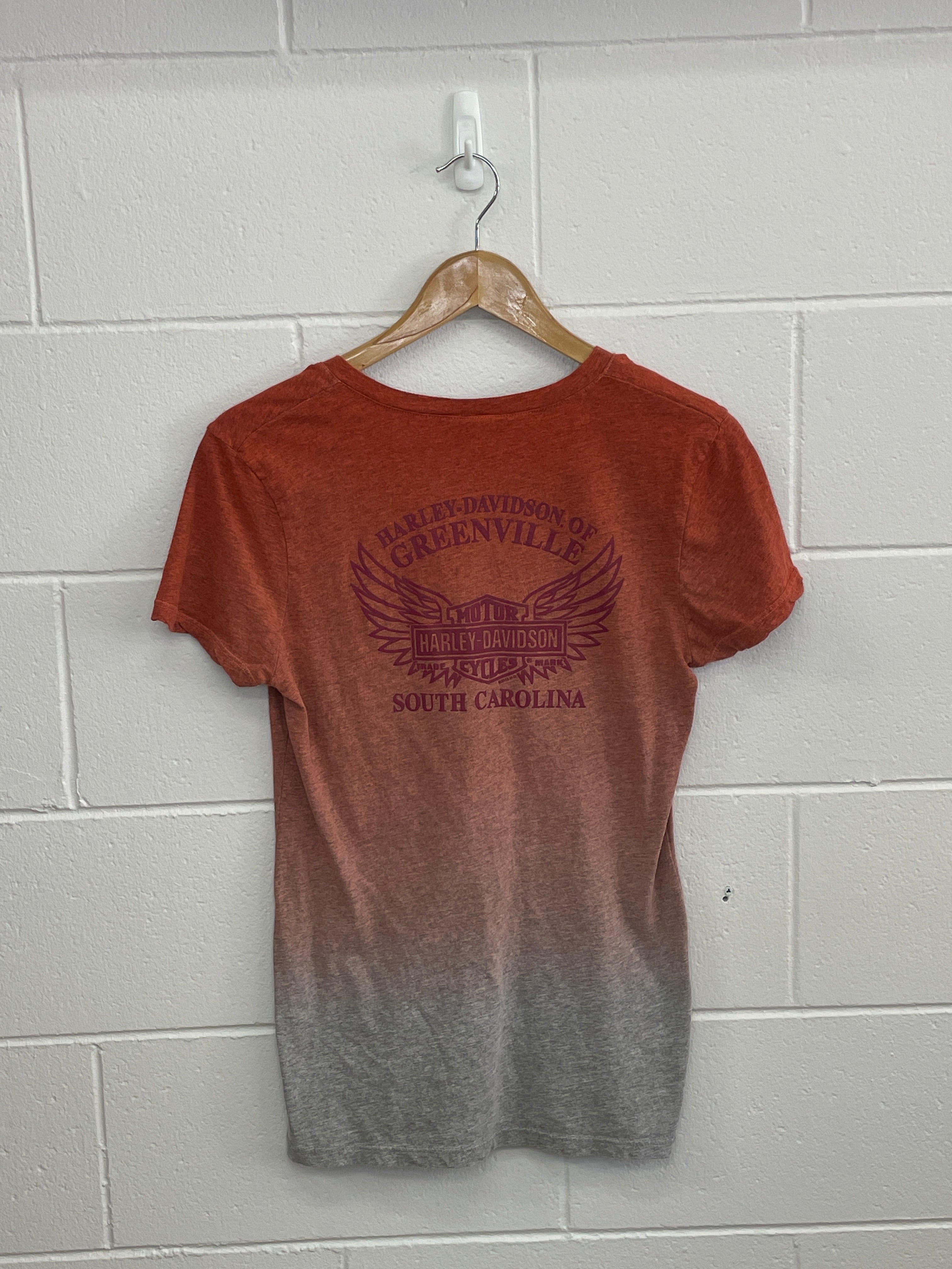 Harley Davidson Ladies Orange V Neck T-Shirt Small