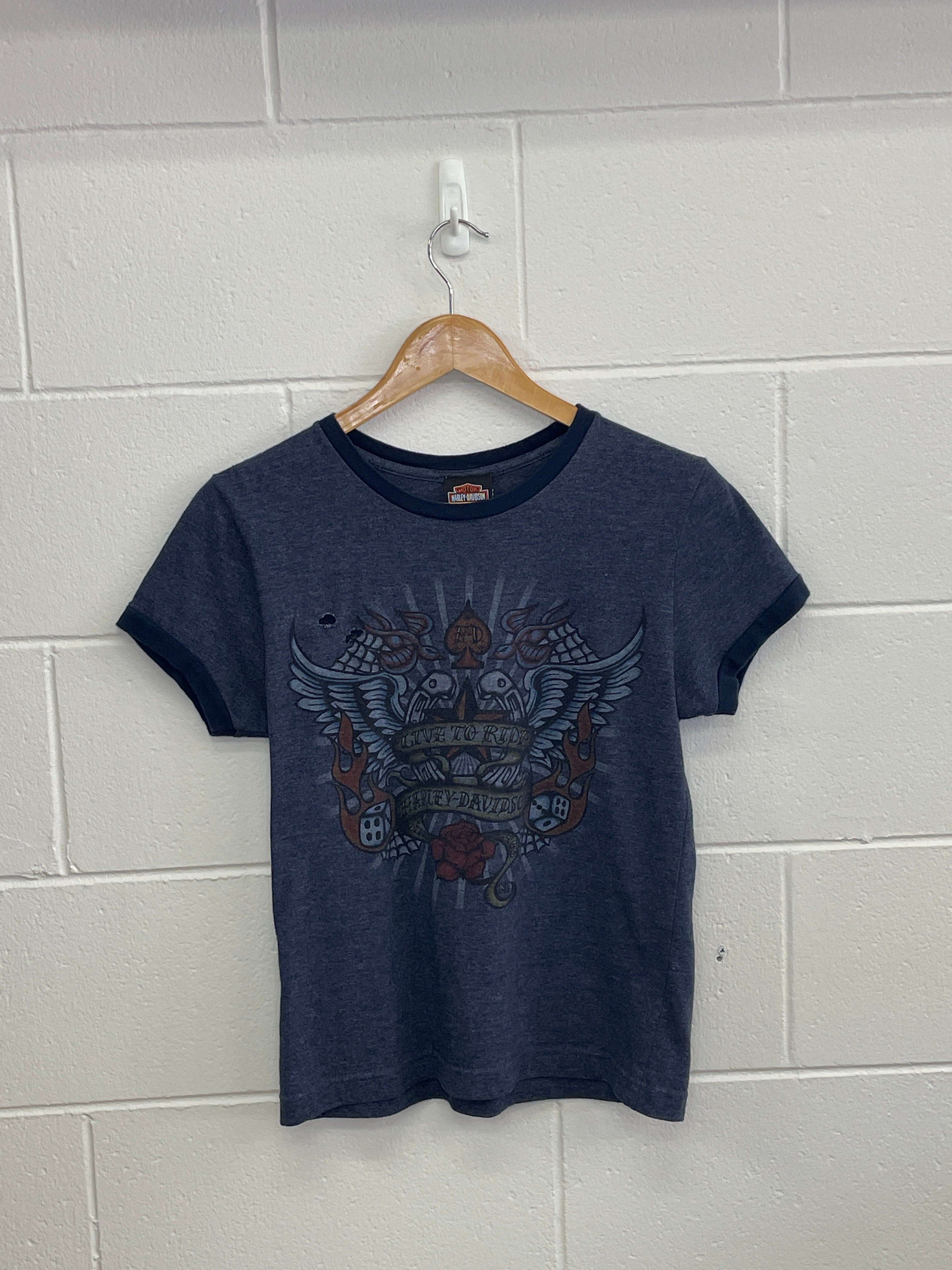 Harley Davidson Blue Tattoo Print T-Shirt XL