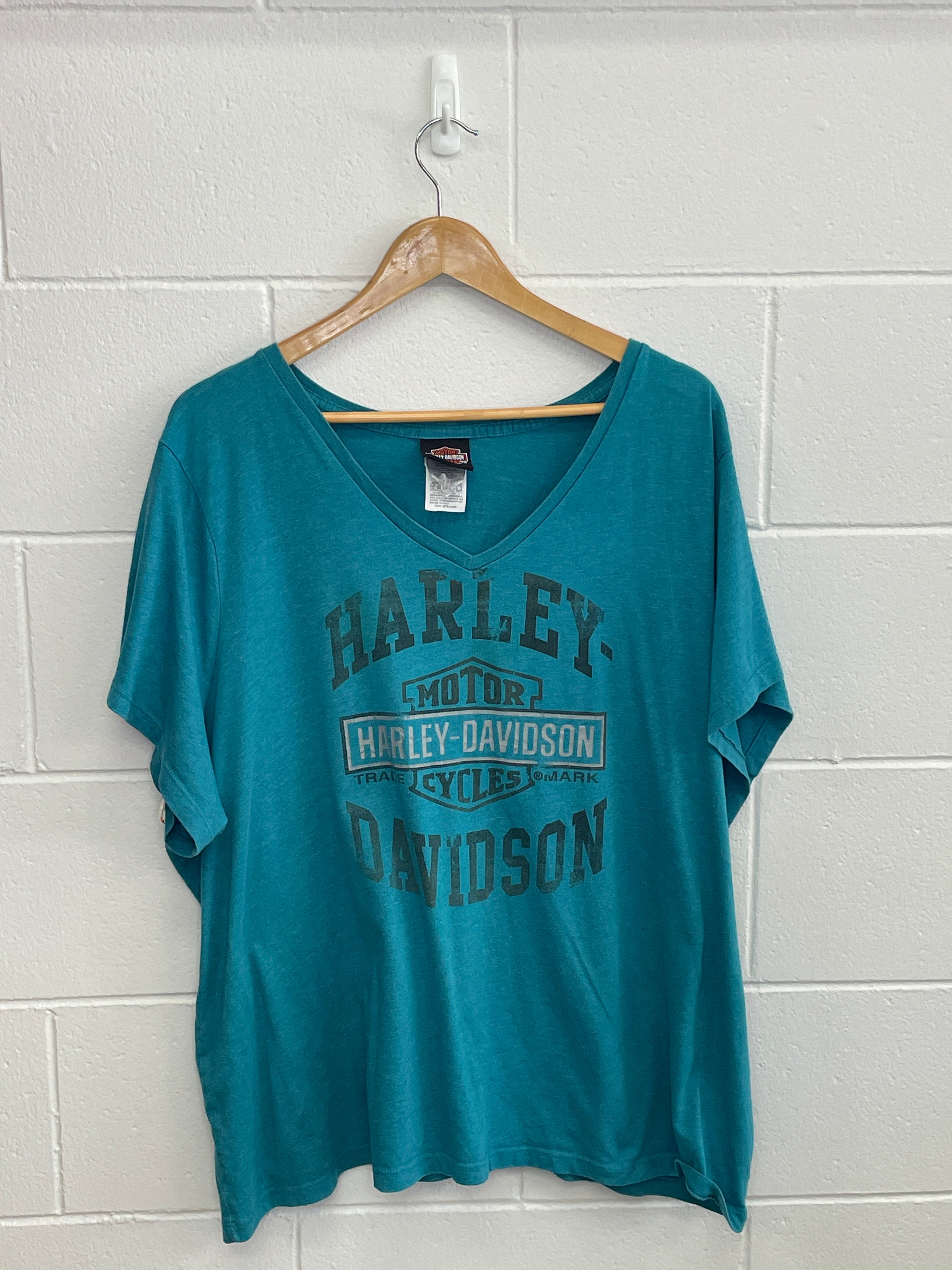 Harley Davidson Ladies Teal V Neck T-Shirt XXL