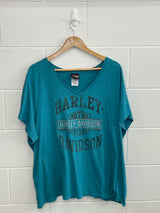 Harley Davidson Ladies Teal V Neck T-Shirt XXL