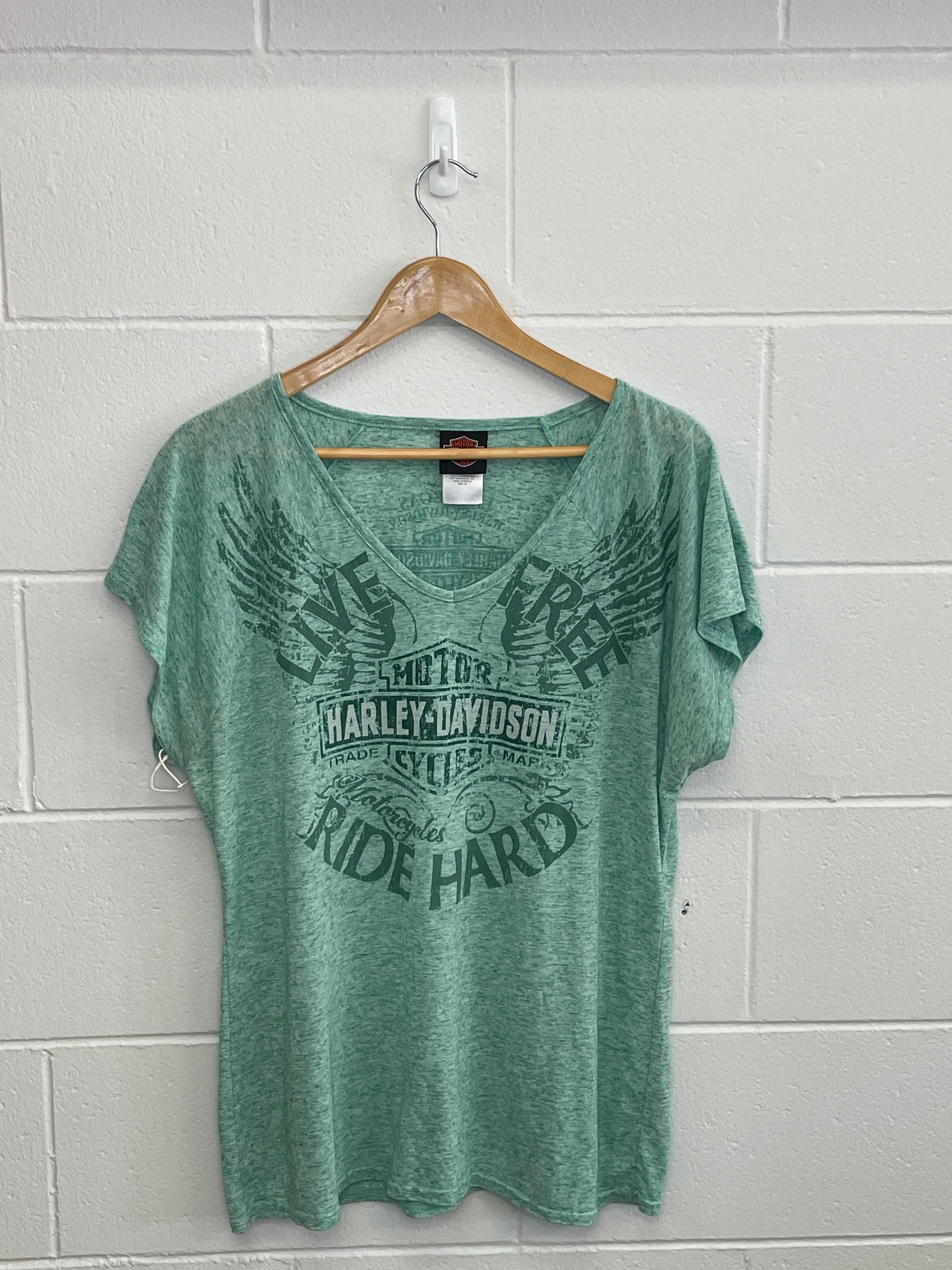 Harley Davidson Green V Neck T-Shirt XL