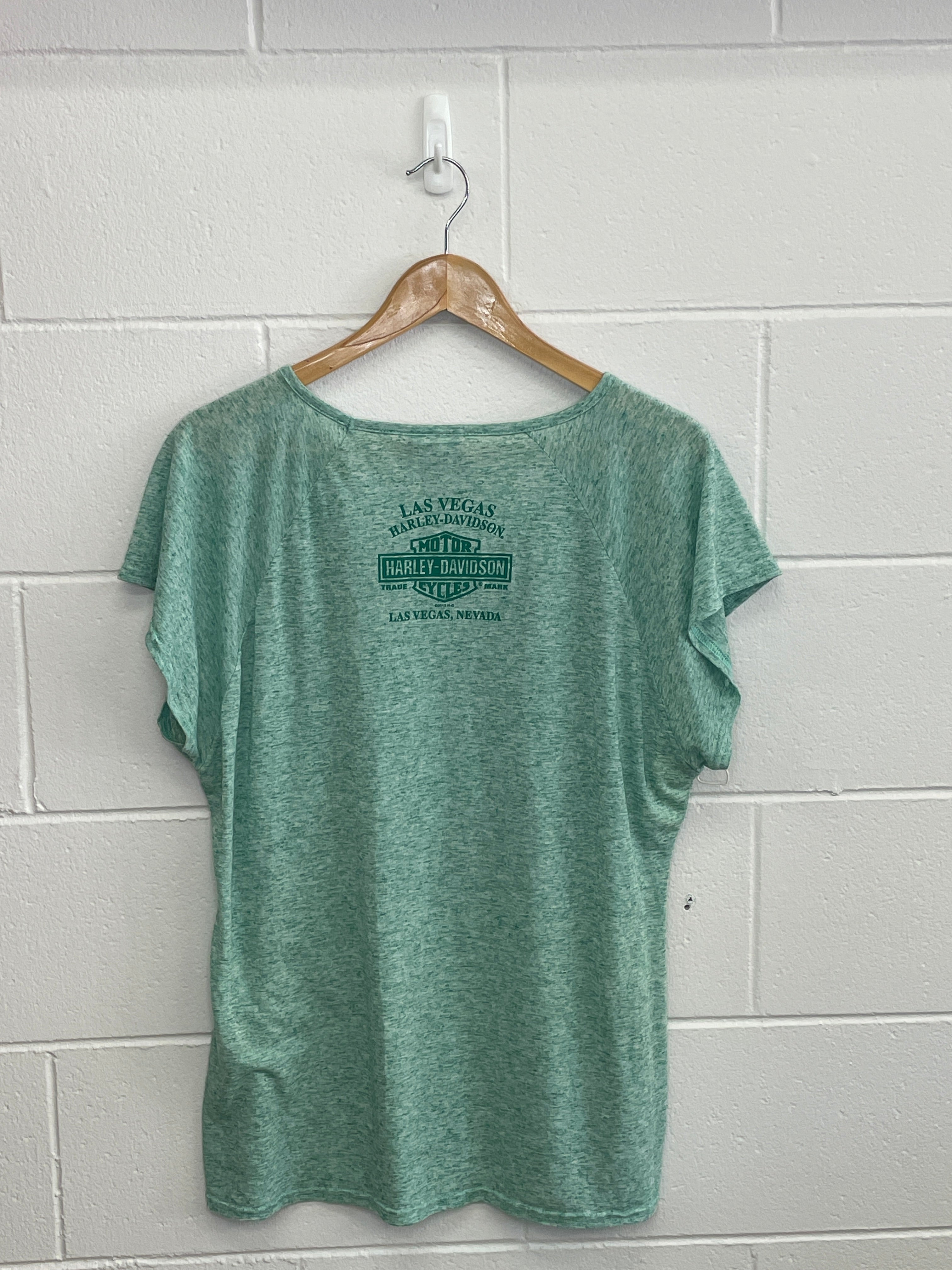 Harley Davidson Green V Neck T-Shirt XL