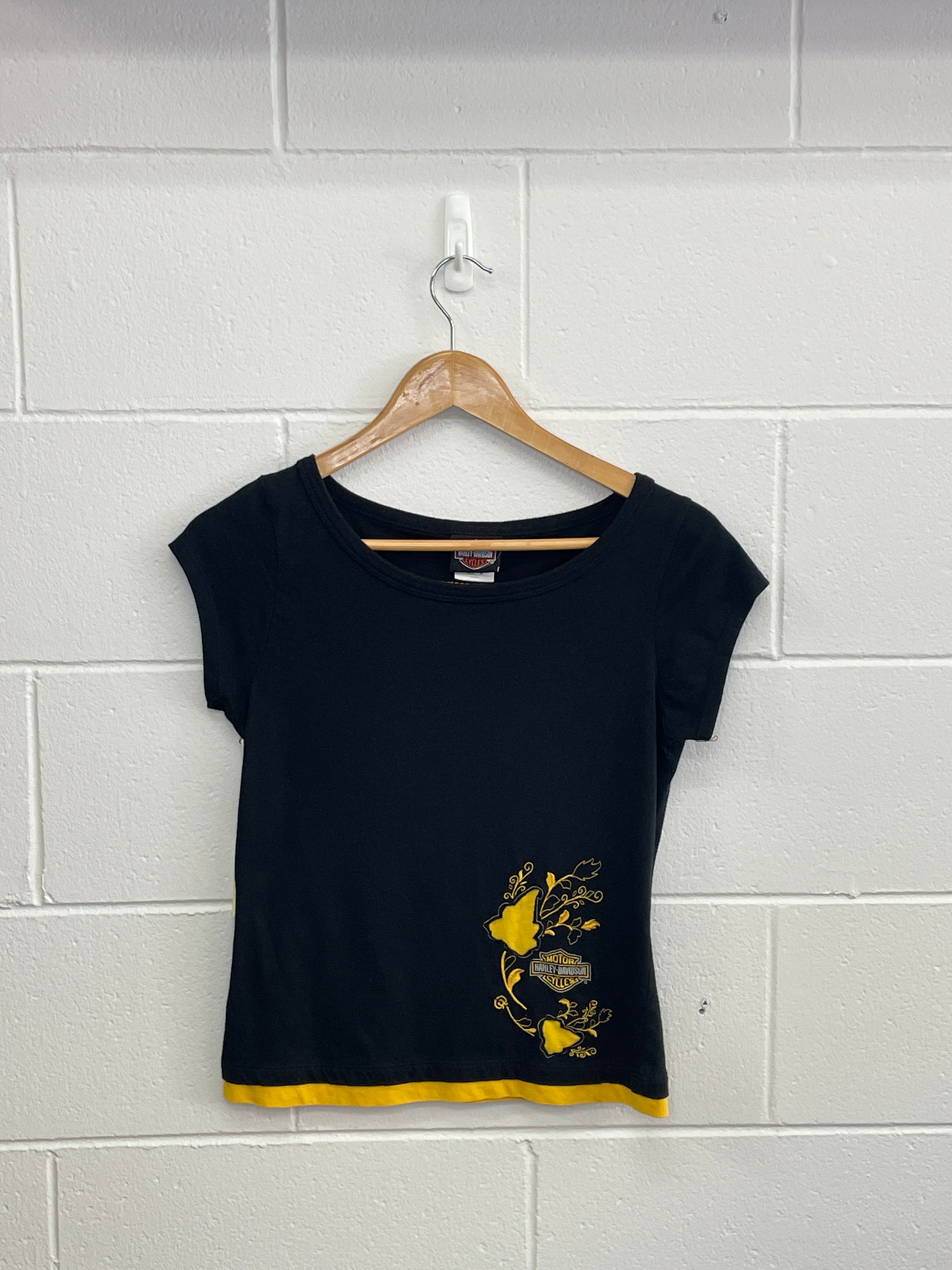 Harley Davidson Ladies Black & Yellow Flower T-Shirt Medium