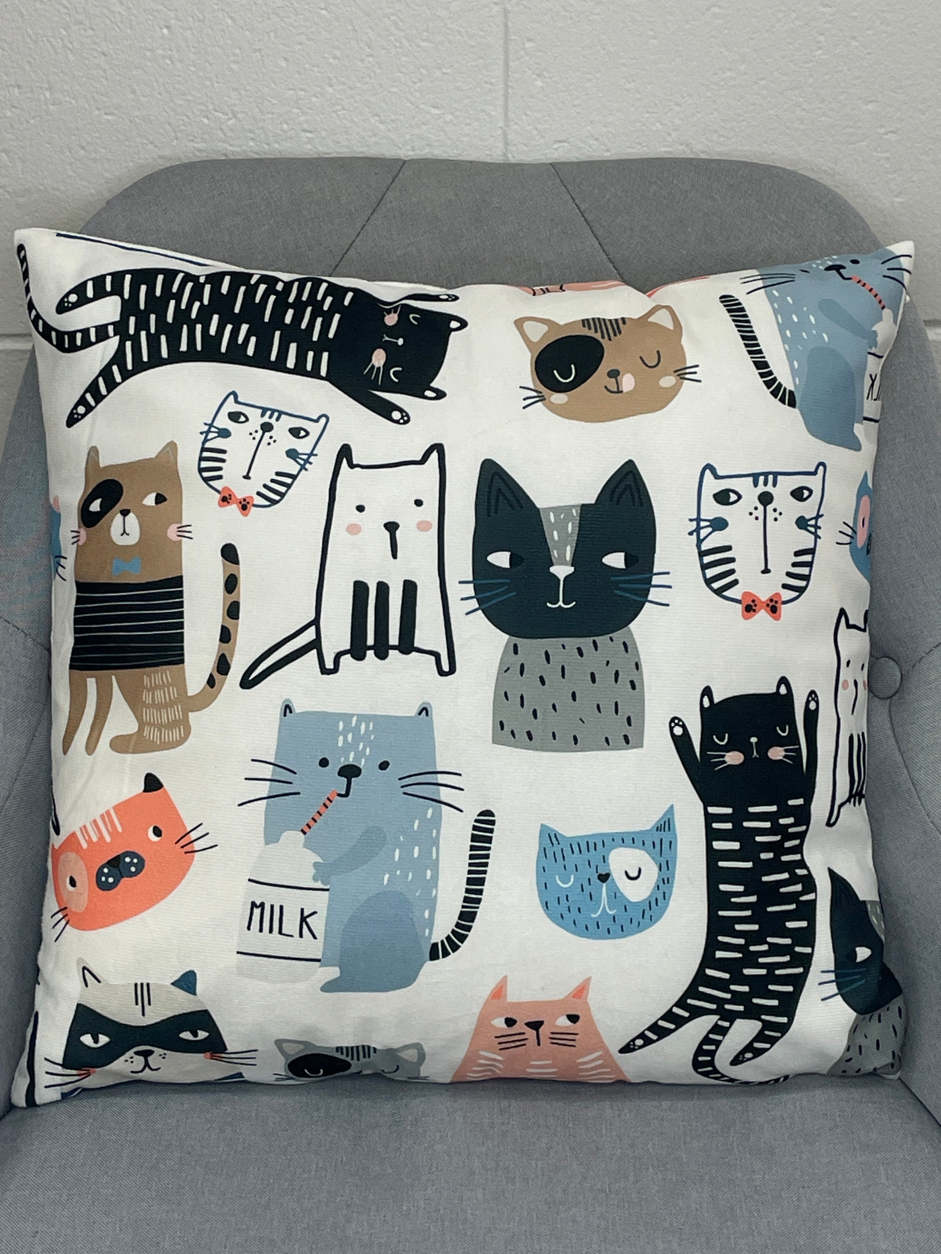 Multi Cats White Pillow