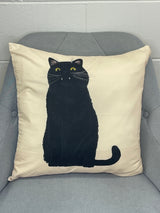 Black Cat With Fangs On Show Cream Pillow