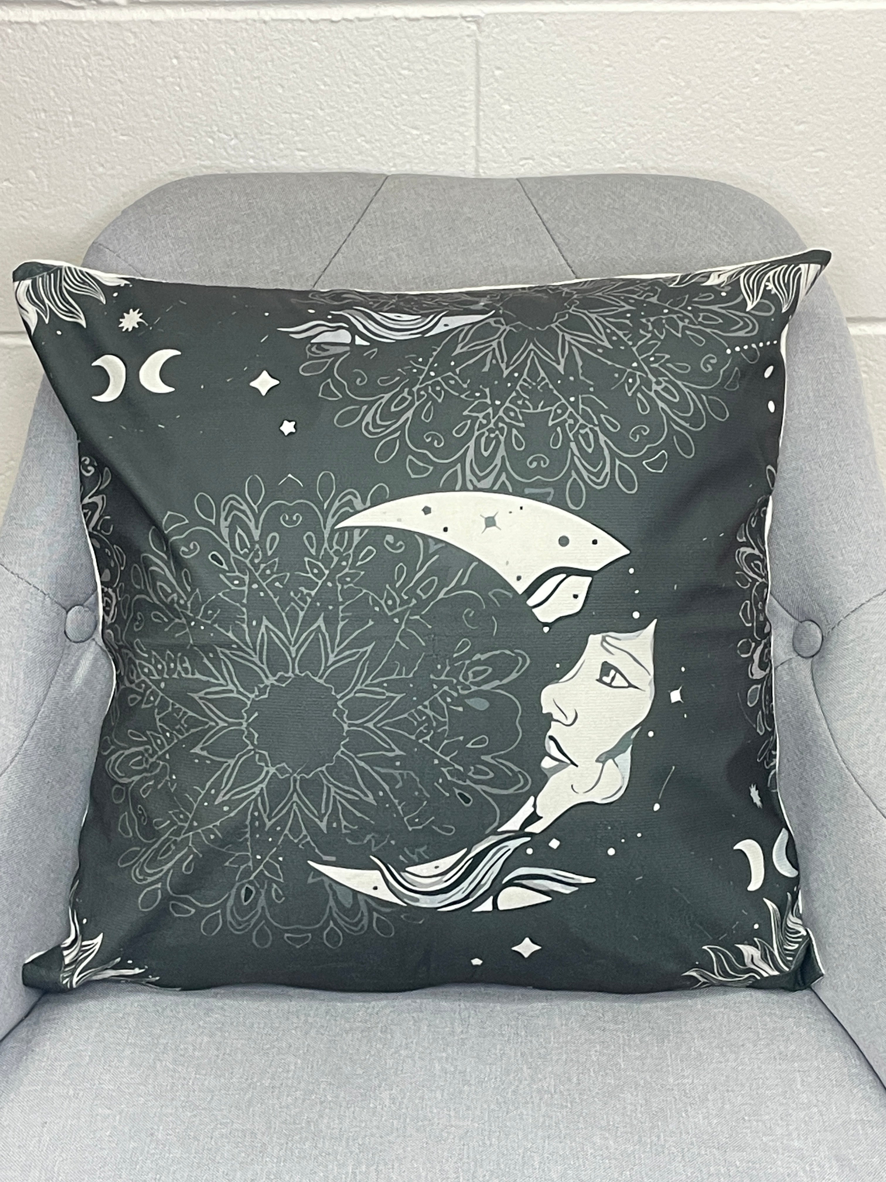 Floral Moon Dark Grey Pillow