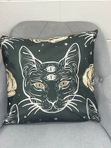 Cat With Third Eye Dark Grey Pillow