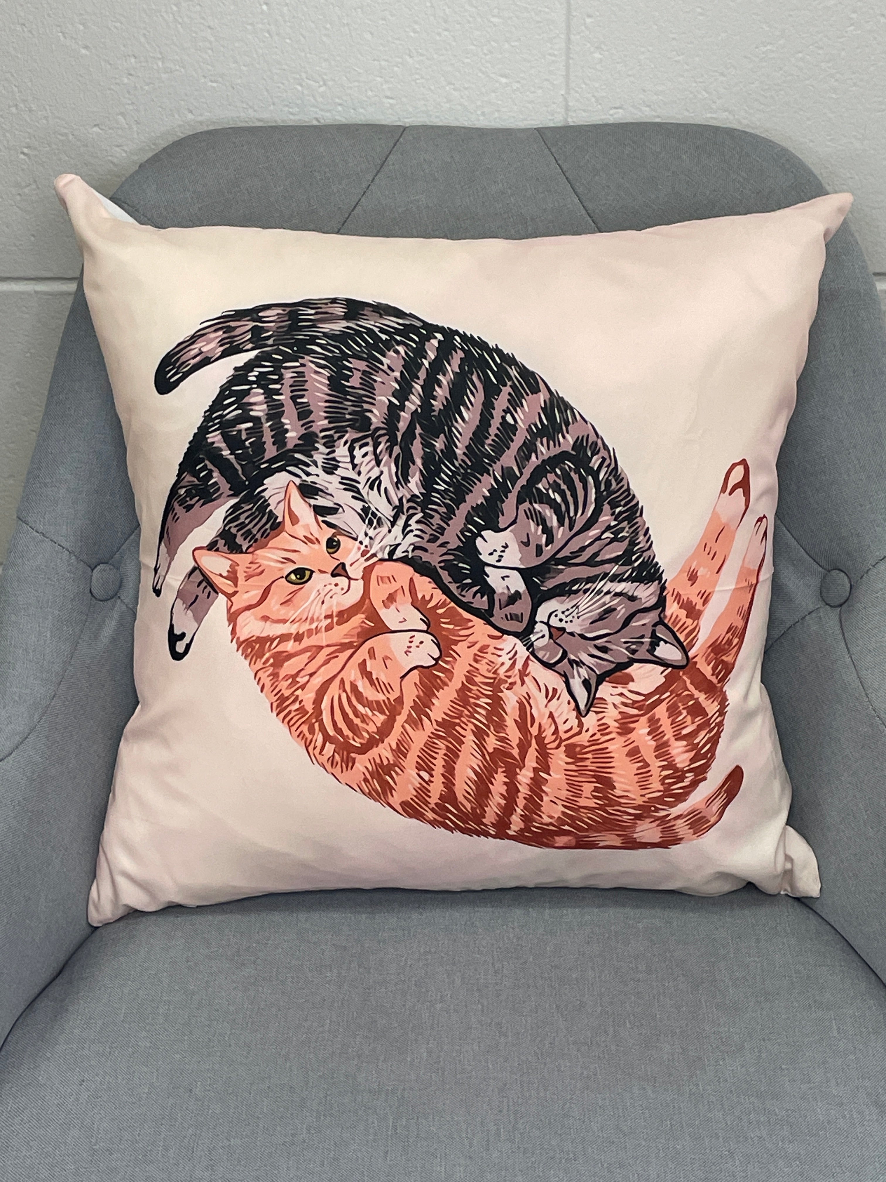 Two Cats Together Peach Pillow