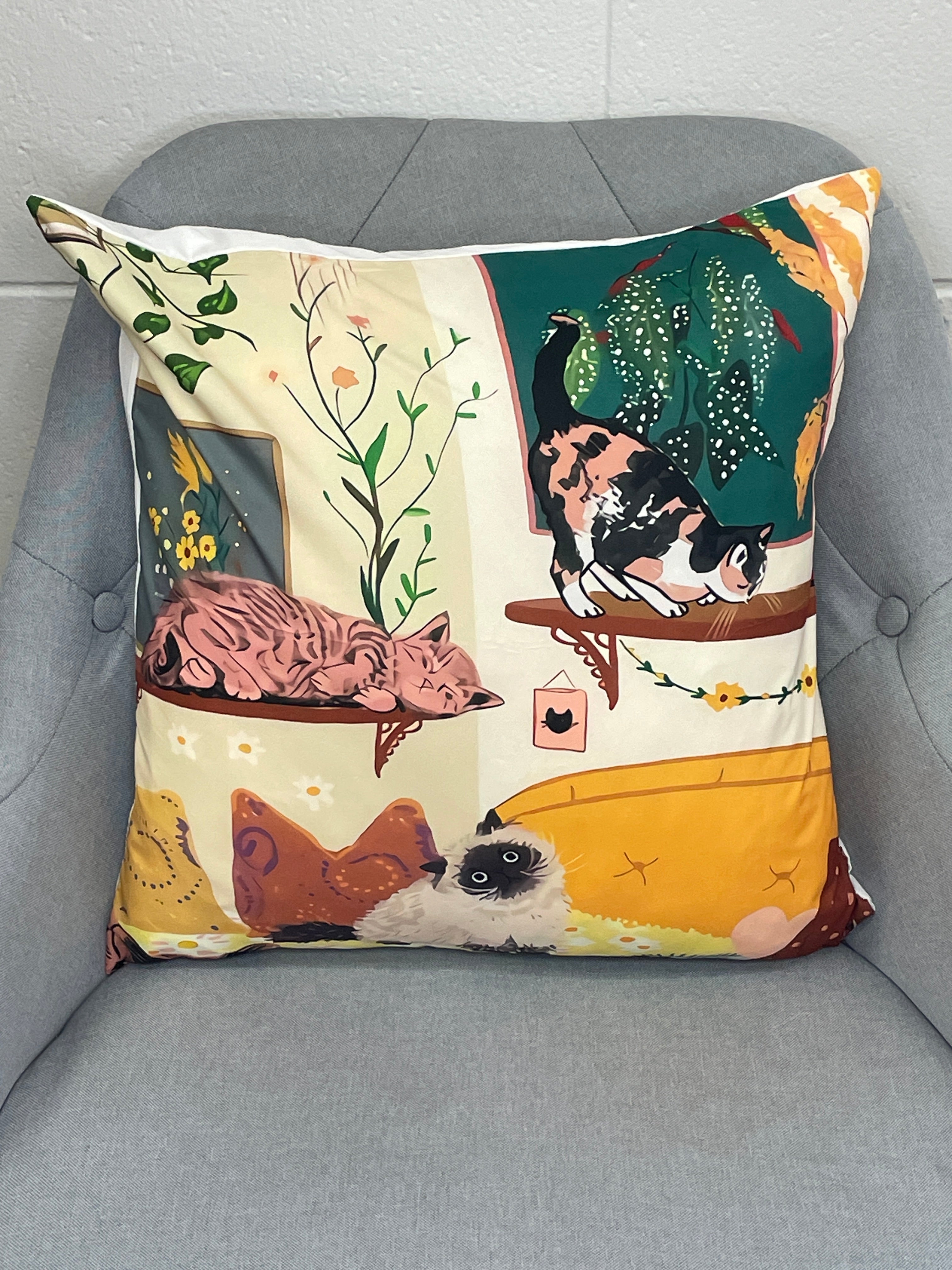 Cats Hanging Out Multi Coloured Pillow