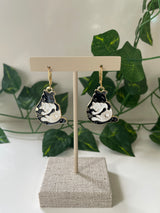 Gold Plated Black And White Moon and Sun Cat Earrings