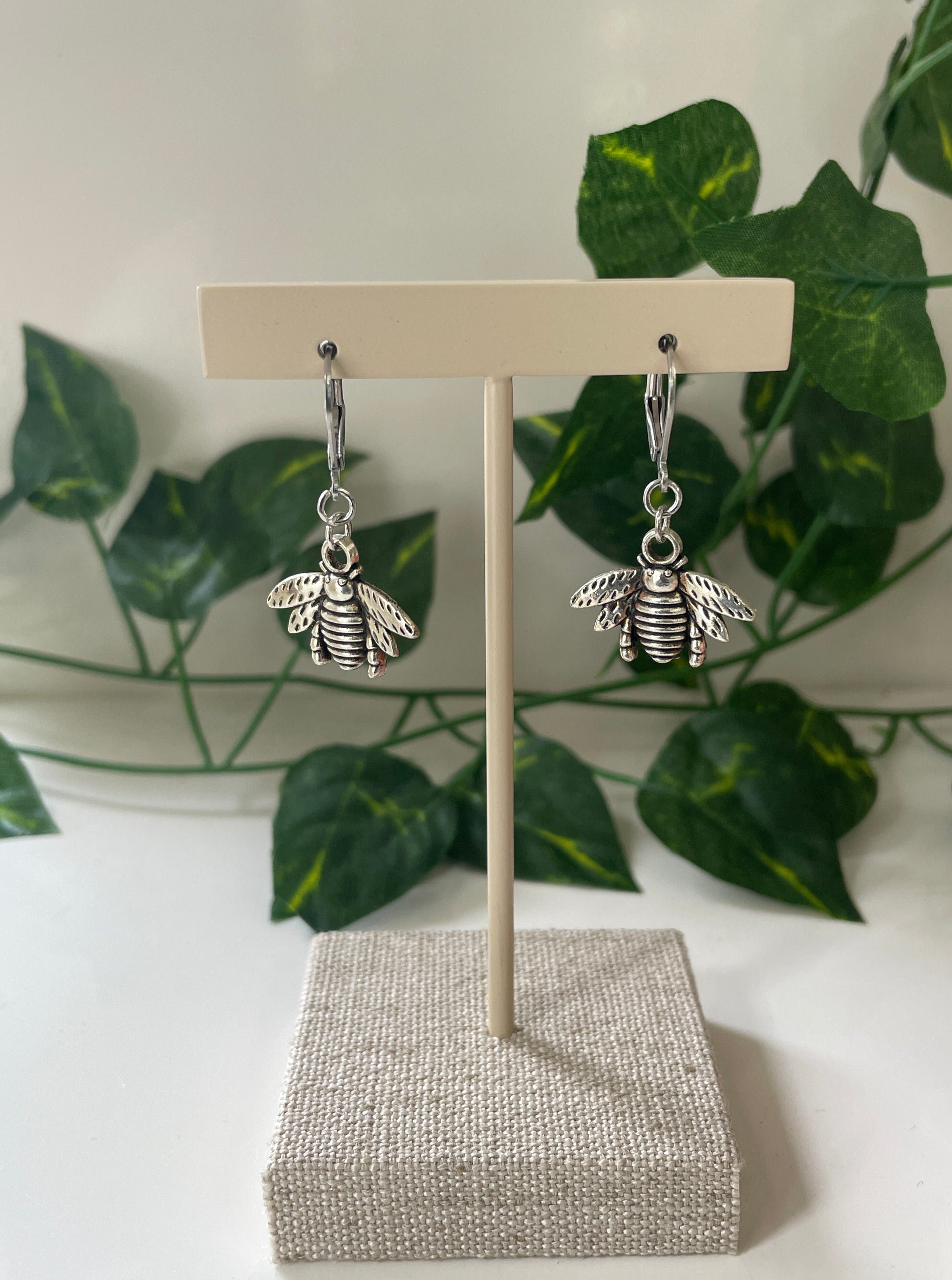 Silver Plated Medium Chubby Bee Earrings