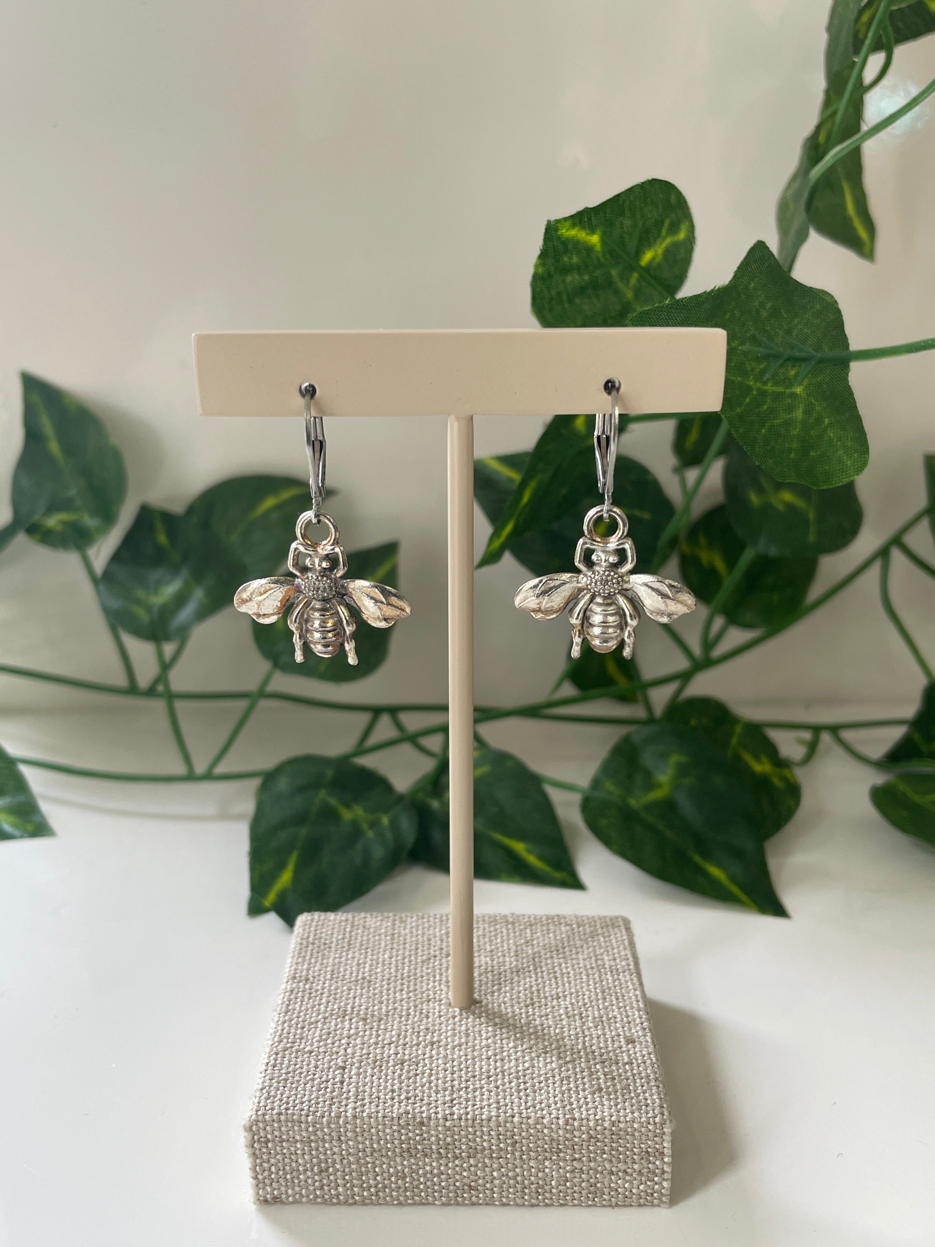 Silver Plated Large Bee Earrings