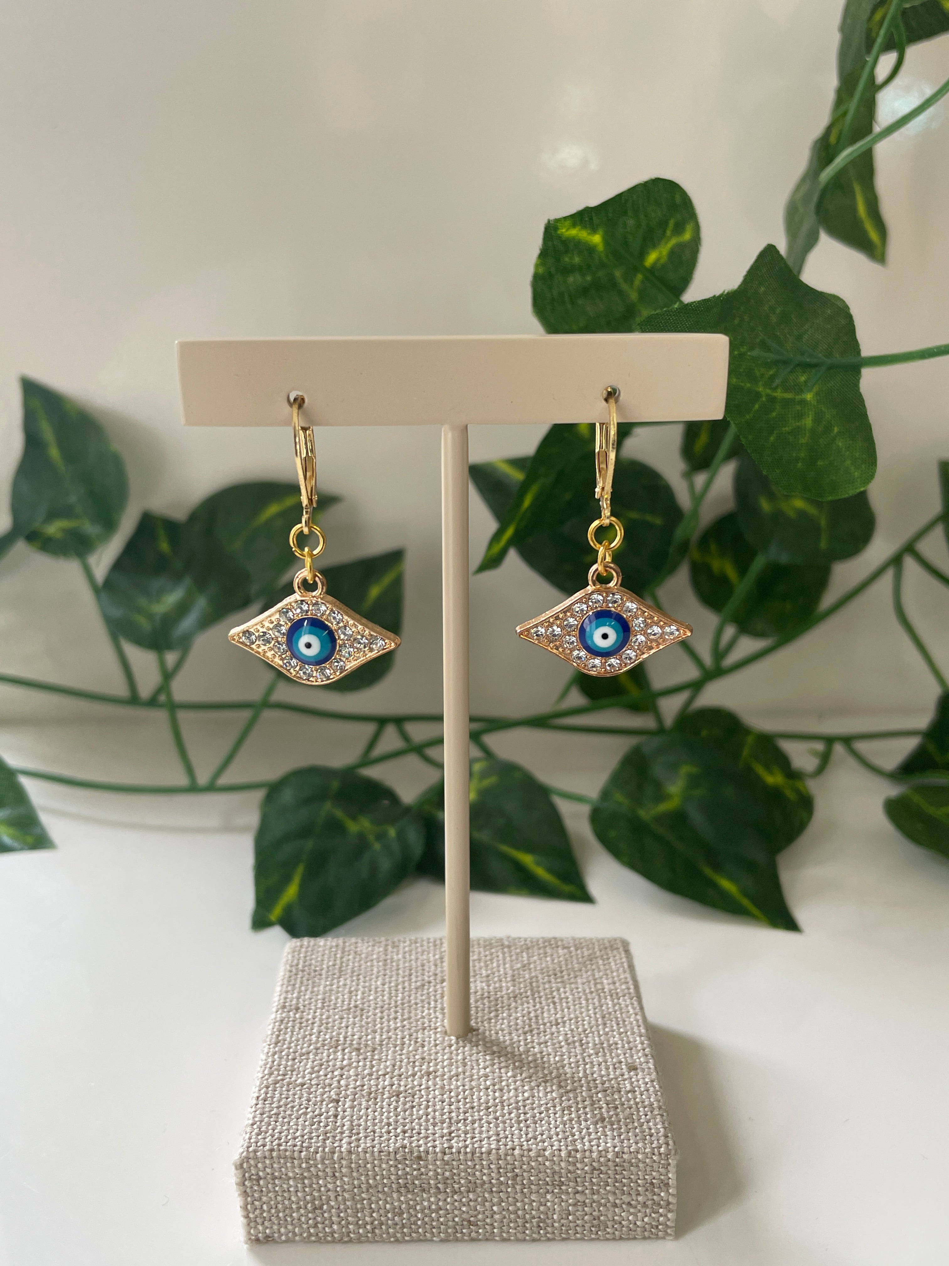 Gold Plated Medium Evil Eye Earrings With CZ