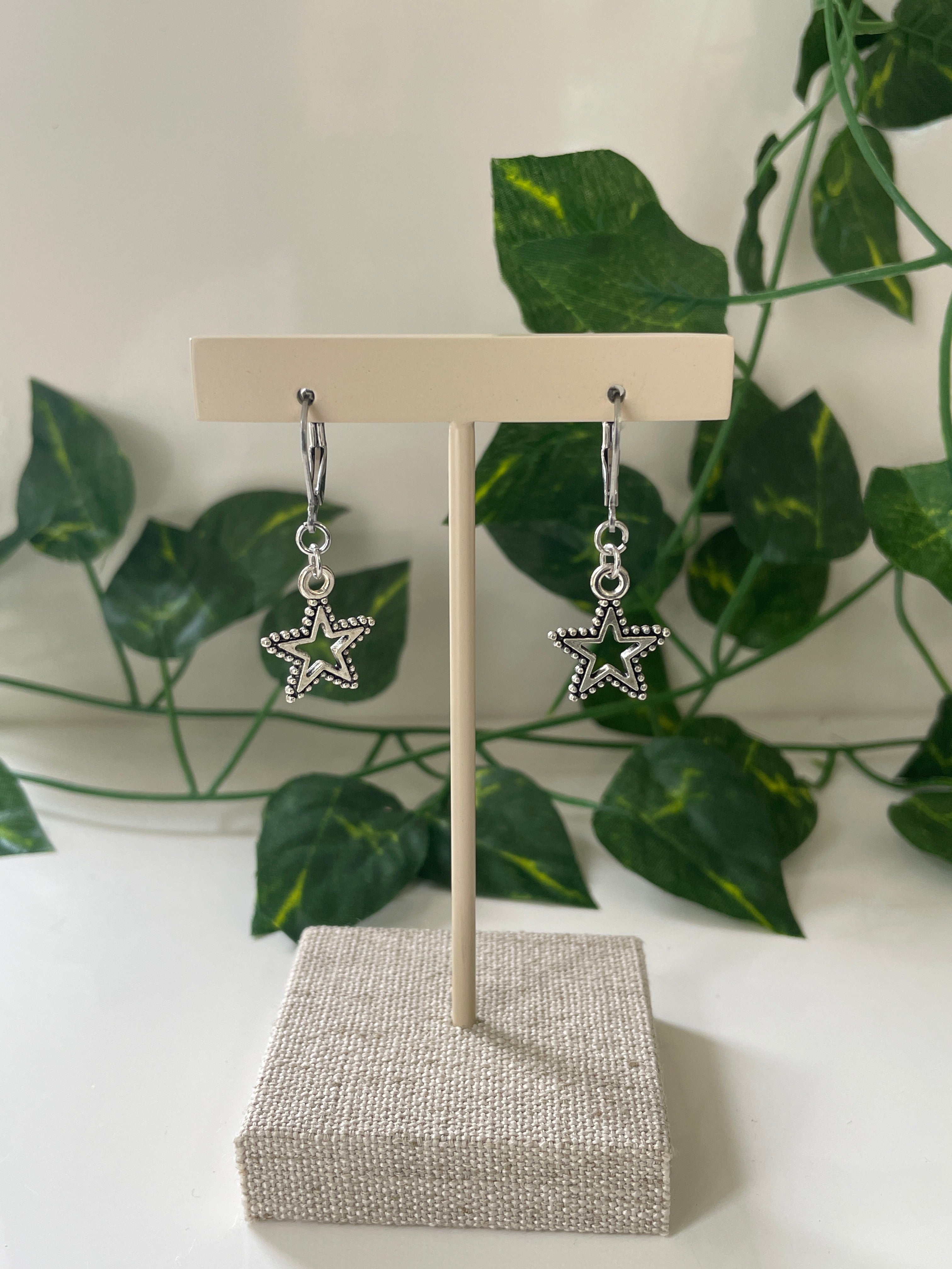 Silver Plated Medium Beaded Star Earrings