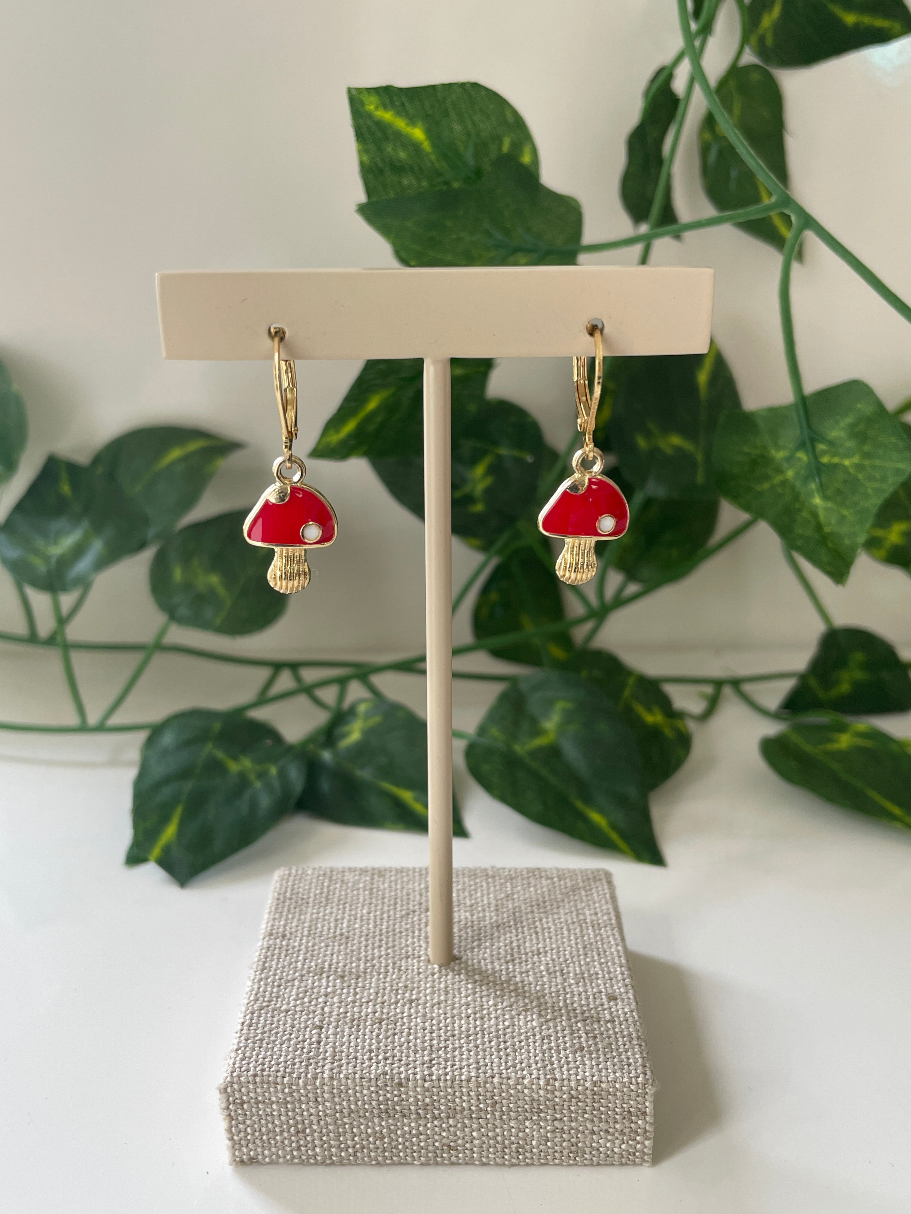 Gold Plated Single Mushroom Earrings