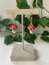 Gold Plated Mushroom With Grass Drop Earrings