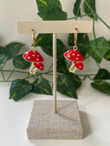 Gold Plated Double Red Mushroom Earrings