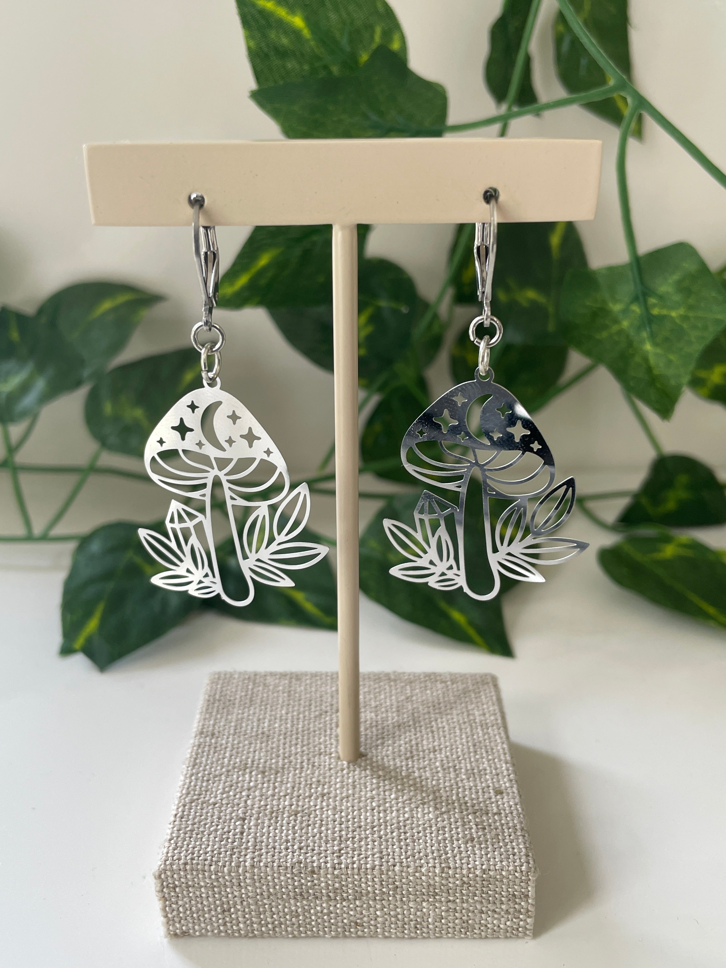 Silver Plated Crystal Mushroom Earrings.