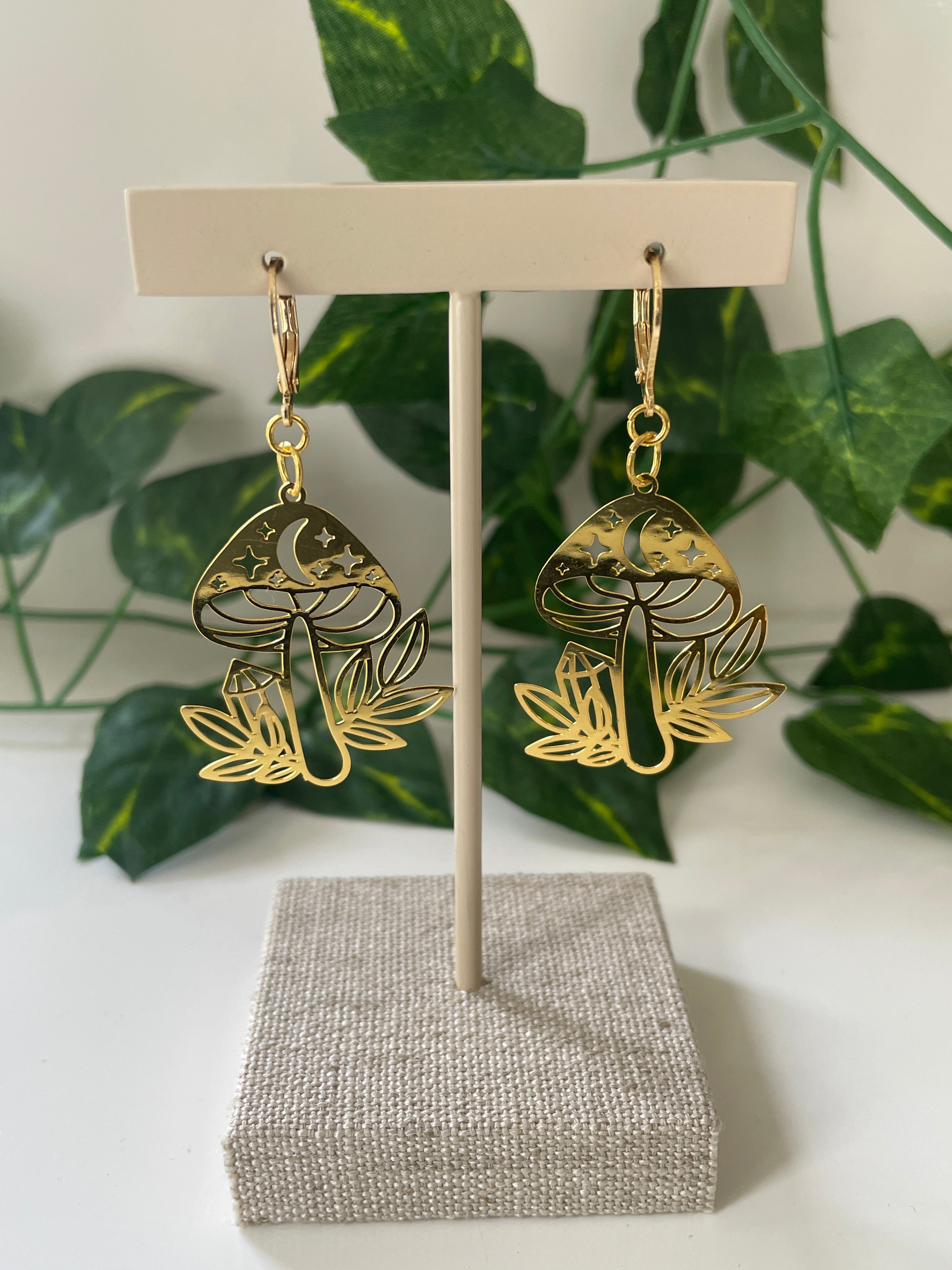 Gold Plated Crystal Mushroom Earrings