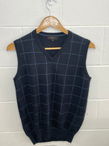 Christian Orani Navy Checkered Vest Medium