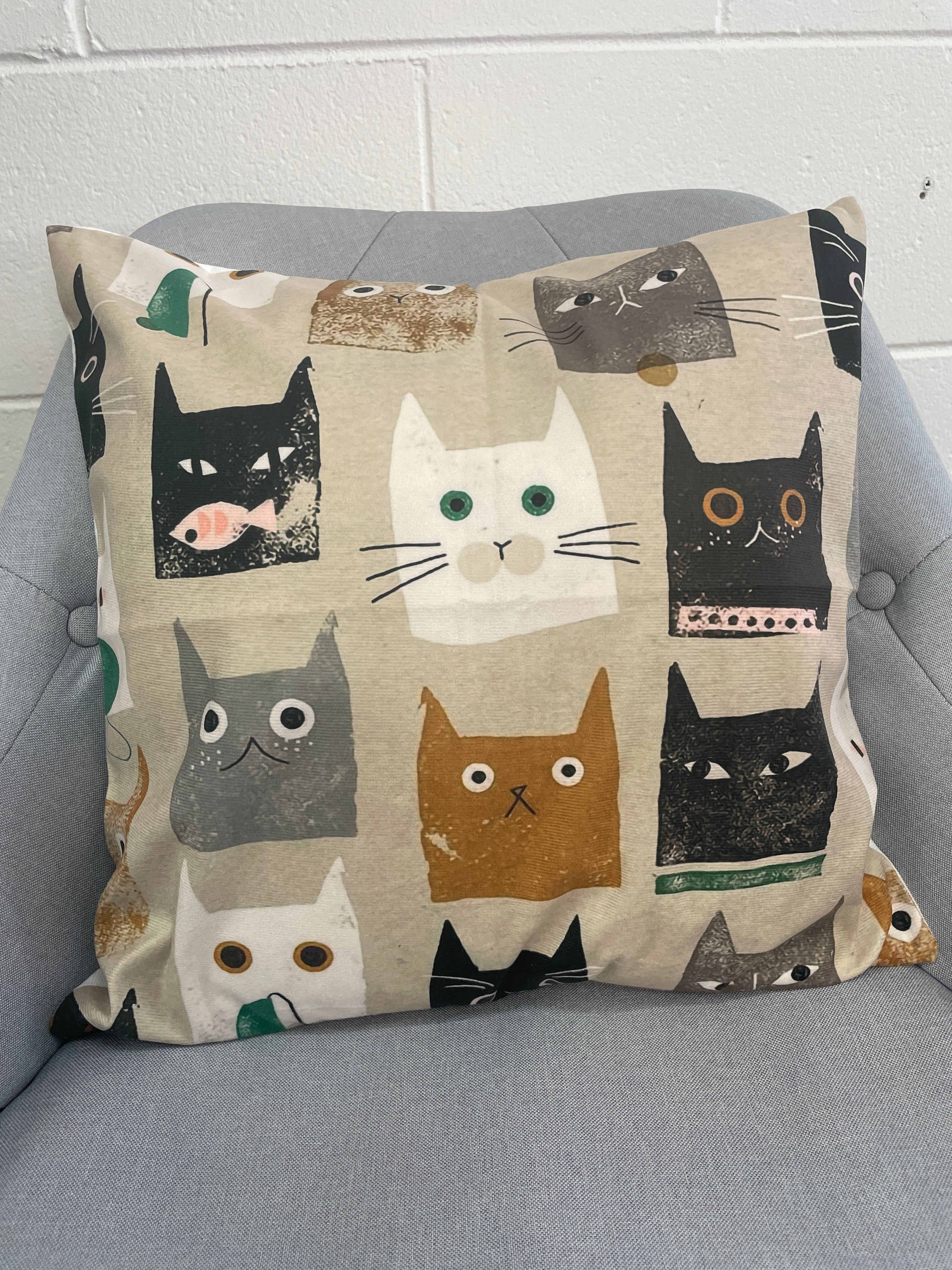 Multi Cats Grey Pillow