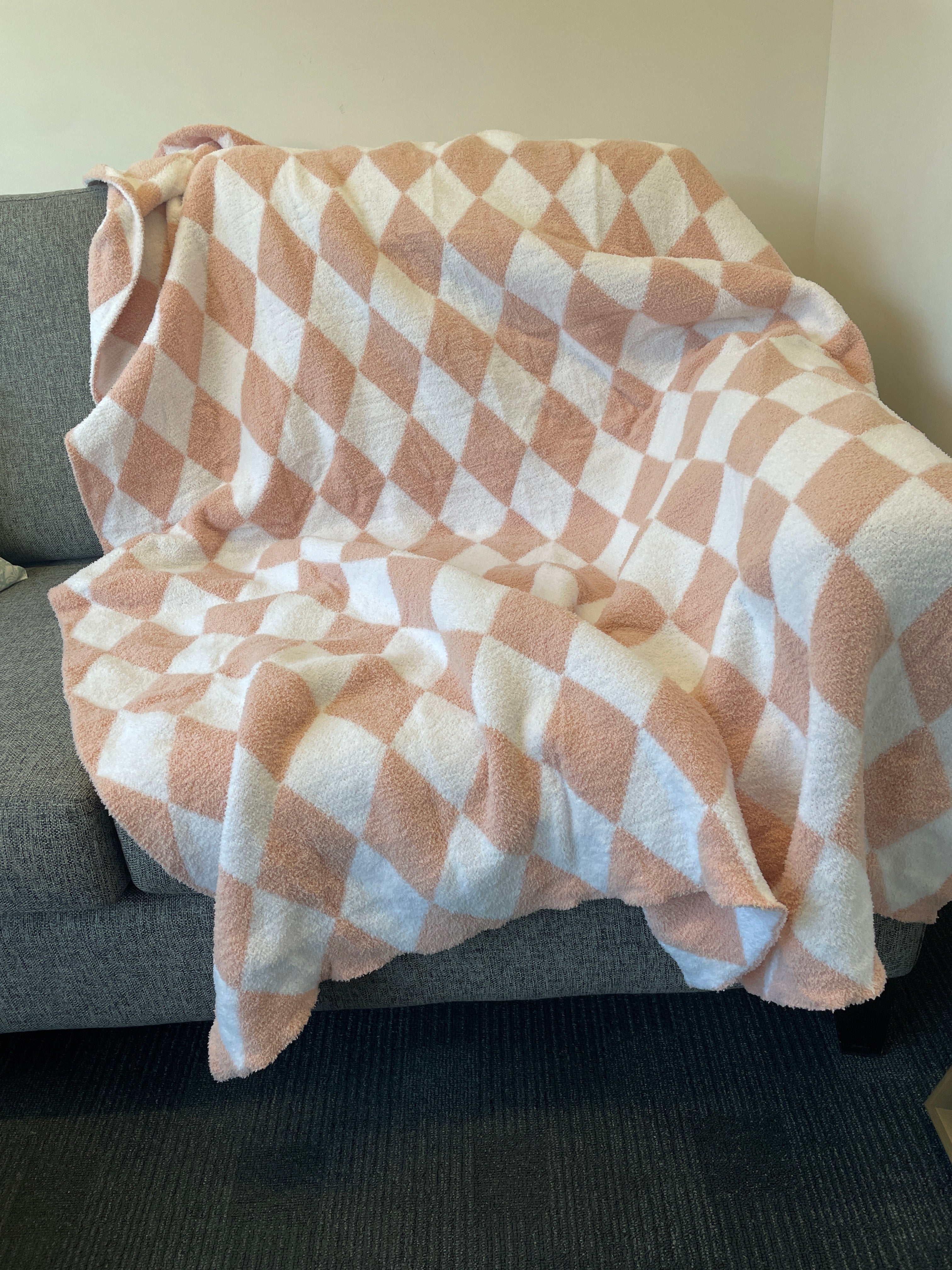 Checkered Print Baby Pink & White Blanket