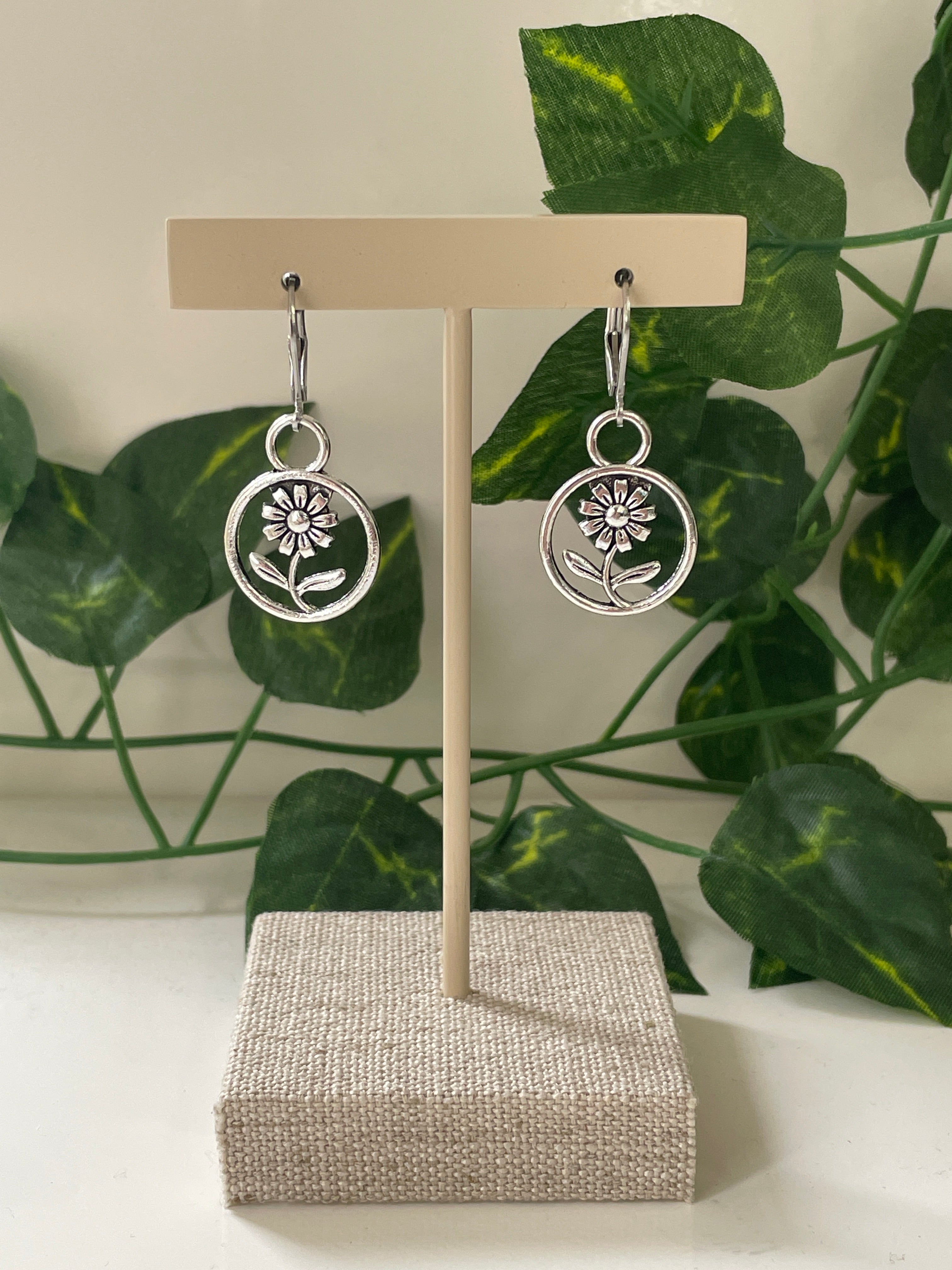 Silver Plated Daisy Flower Earrings