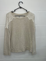 St John's Bay Lace Shoulder Beige Crewneck Large