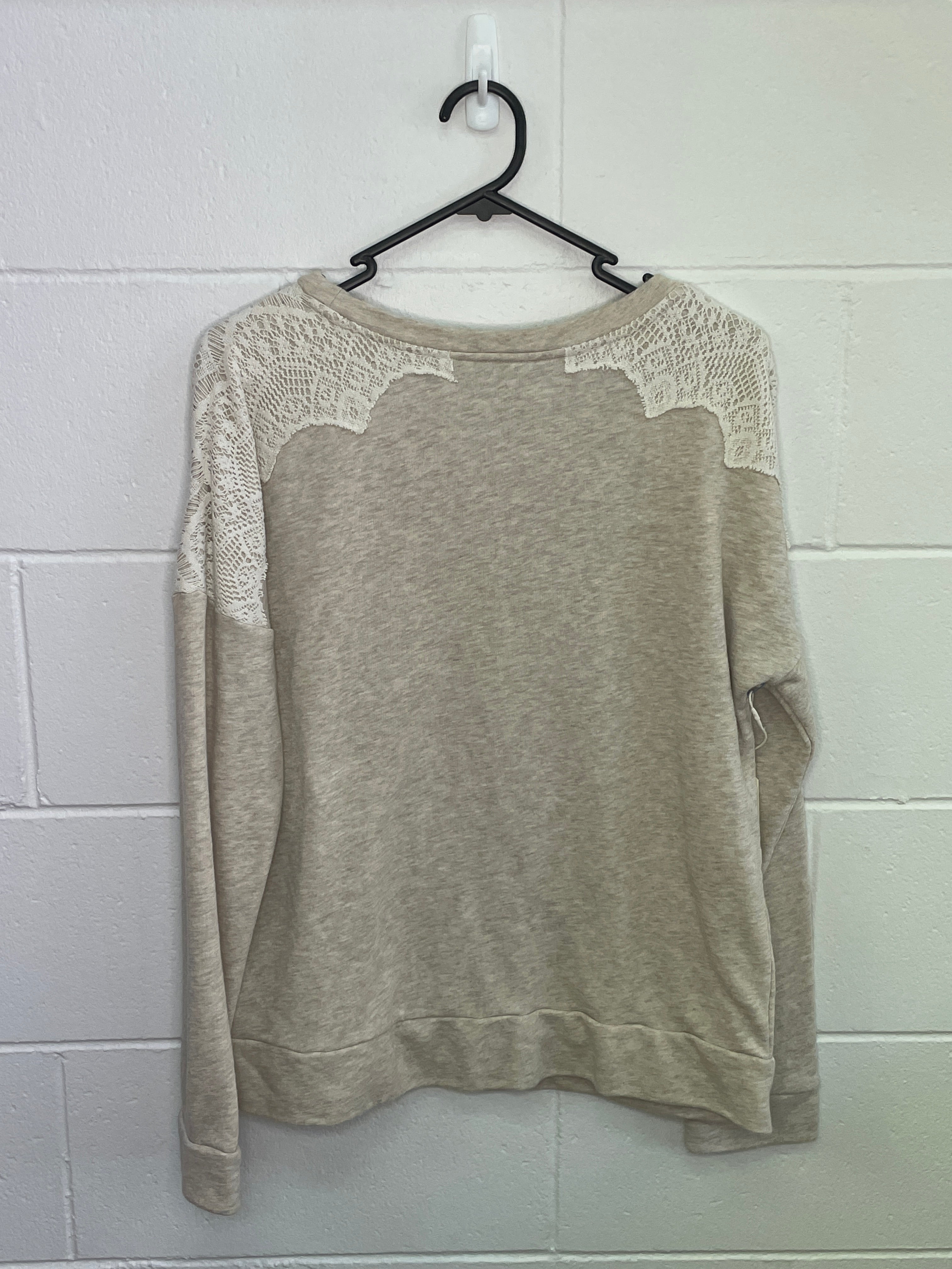 St John's Bay Lace Shoulder Beige Crewneck Large