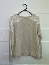 St John's Bay Lace Shoulder Beige Crewneck Large