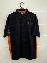 Harley Davidson Black & Orange Button Up T-Shirt Medium