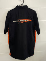 Harley Davidson Black & Orange Button Up T-Shirt Medium