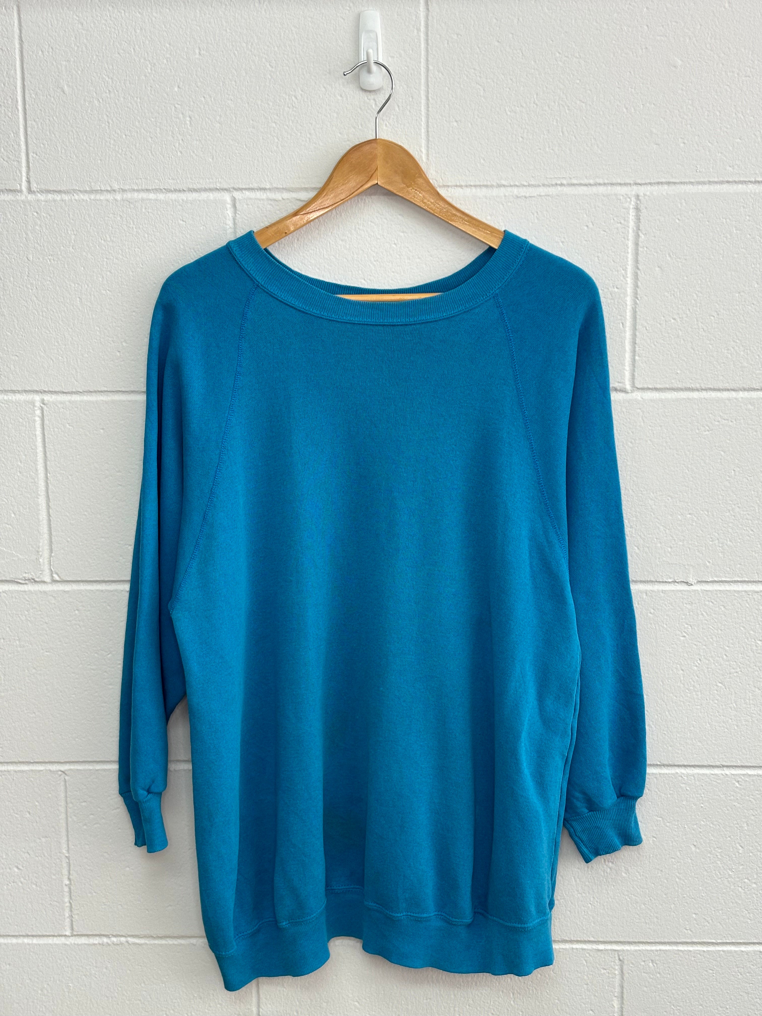 Light Teal Blue Plain Crewneck Large