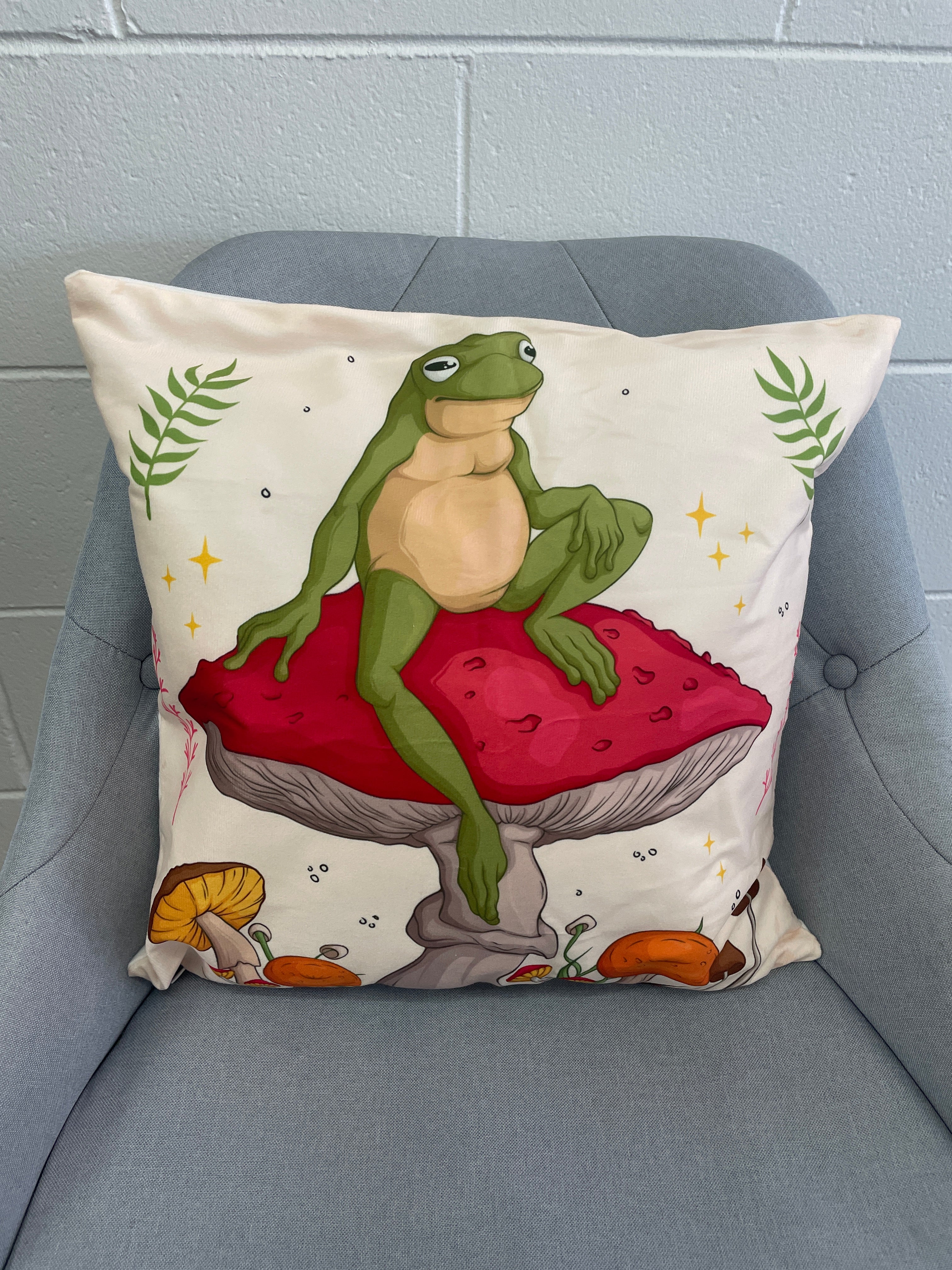 Big Frog On Mushroom Pillow