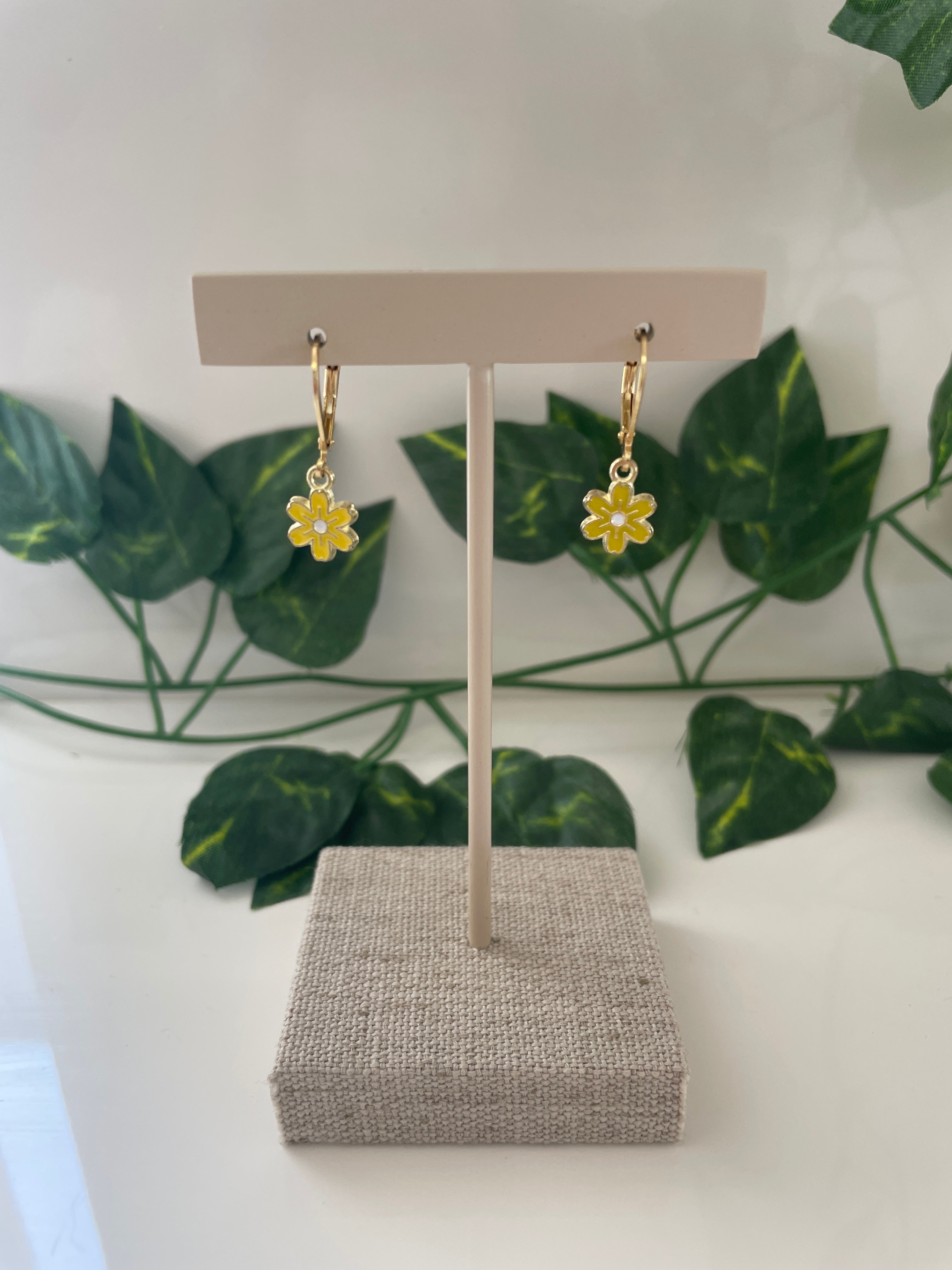 Gold Plated Small Yellow Flower Earrings