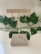 Gold Plated Small Green Flower Earrings