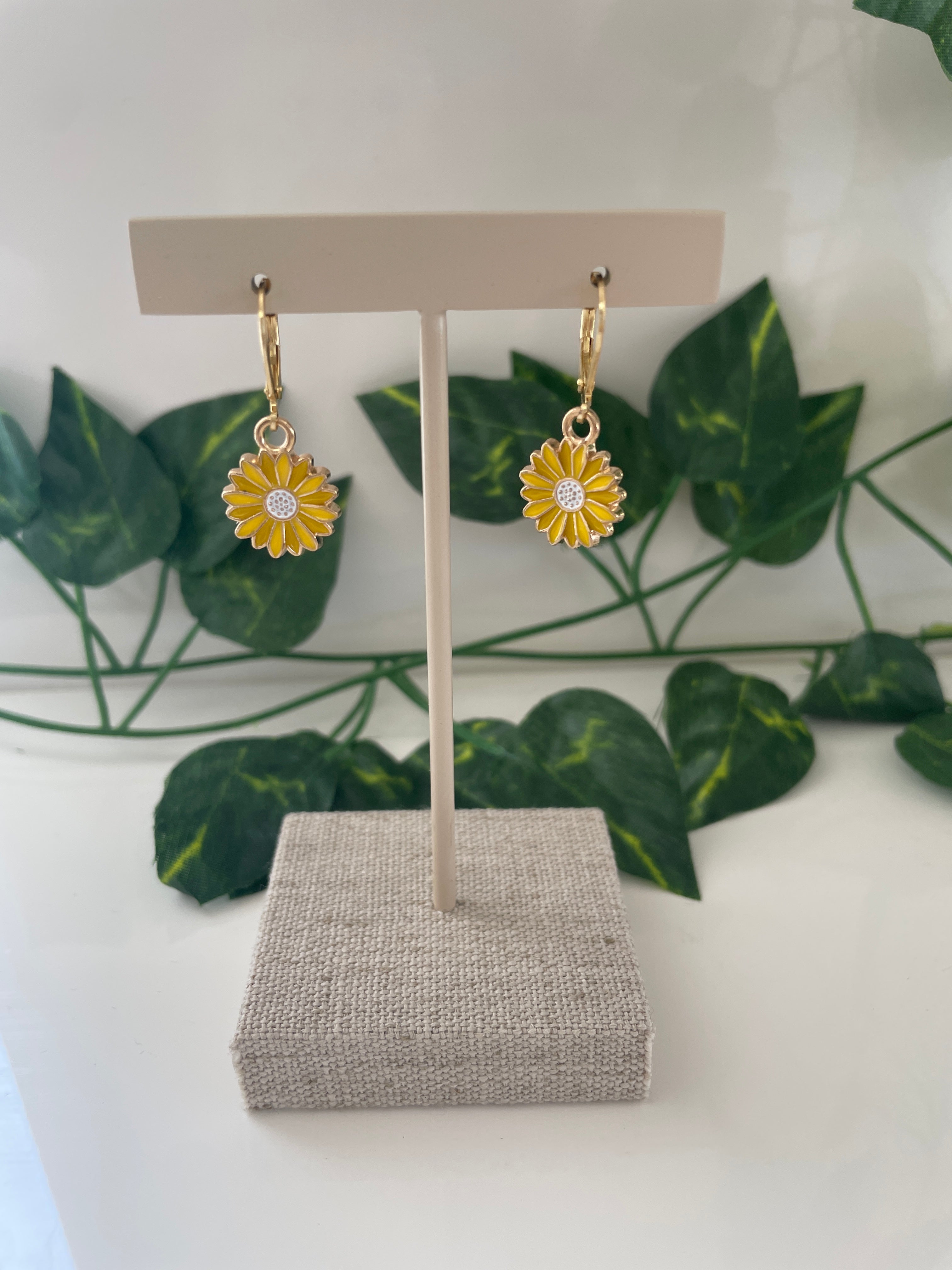 Gold Plated Yellow Daisy Flower Earrings