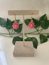 Gold Plated Medium Pink Flower Earrings